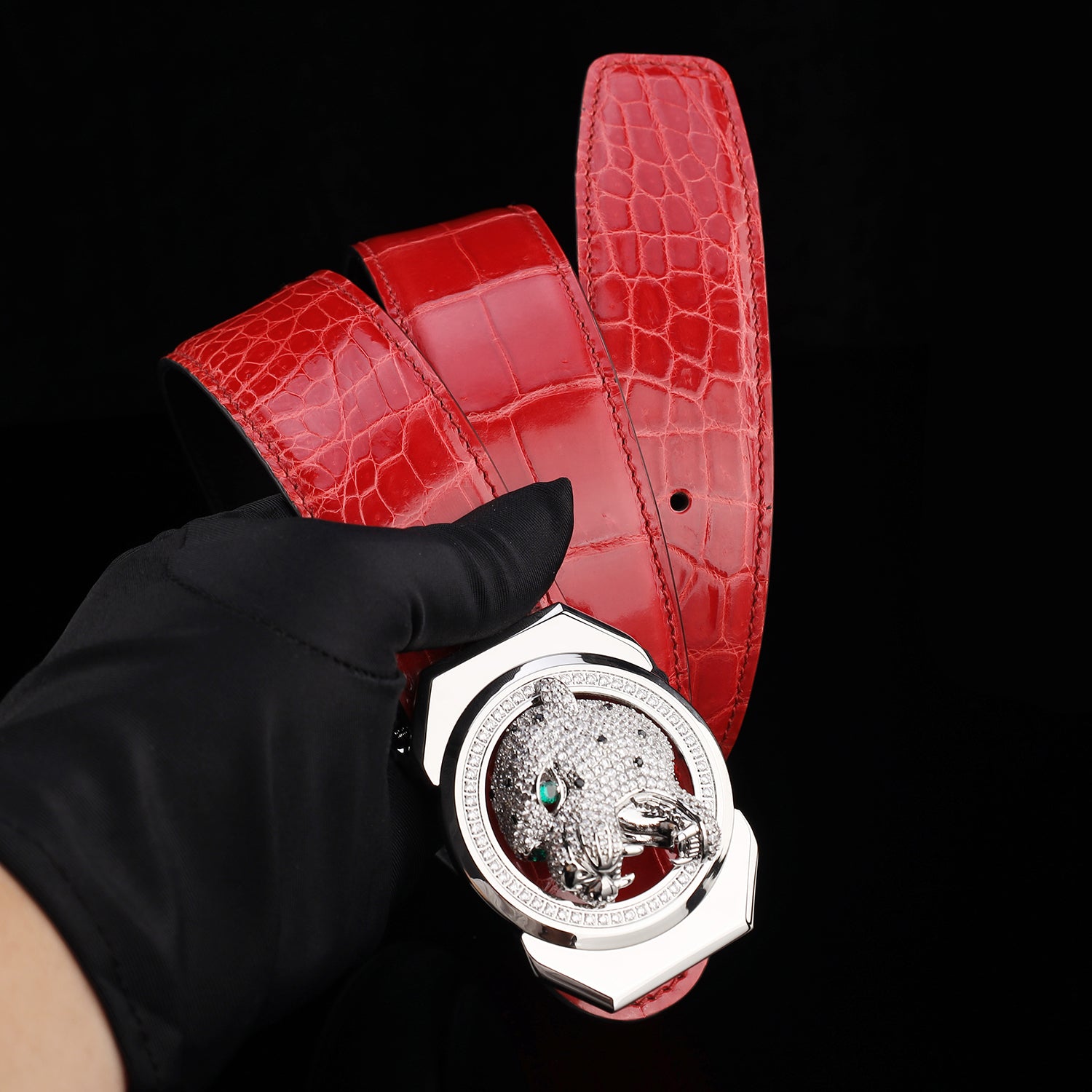 BELTLEY Nile Crocodile Belt Glazed Finish – Imperial Ruby Red