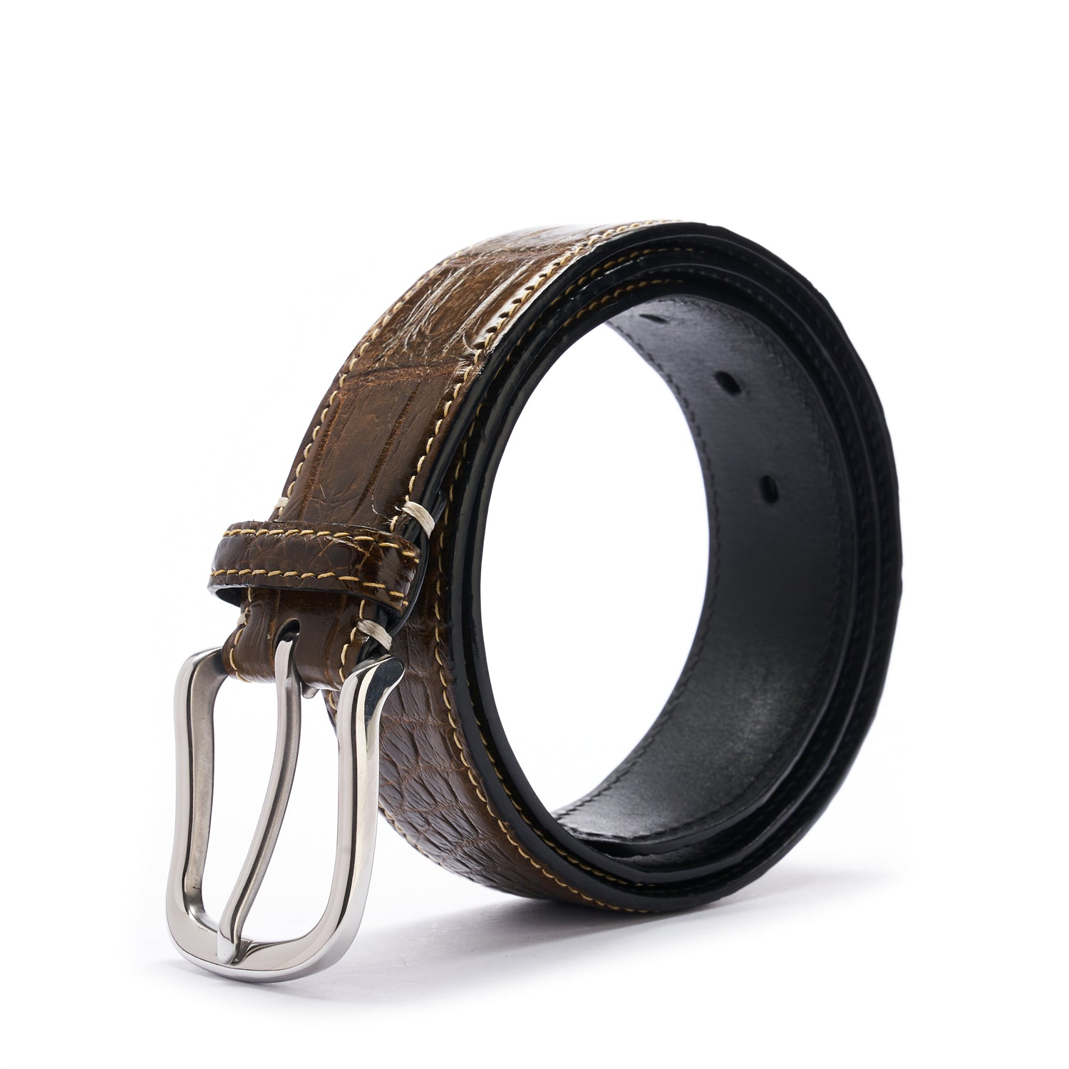 BELTLEY Olive Green Alligator Belt – Hand-Dyed, 1.38" Width