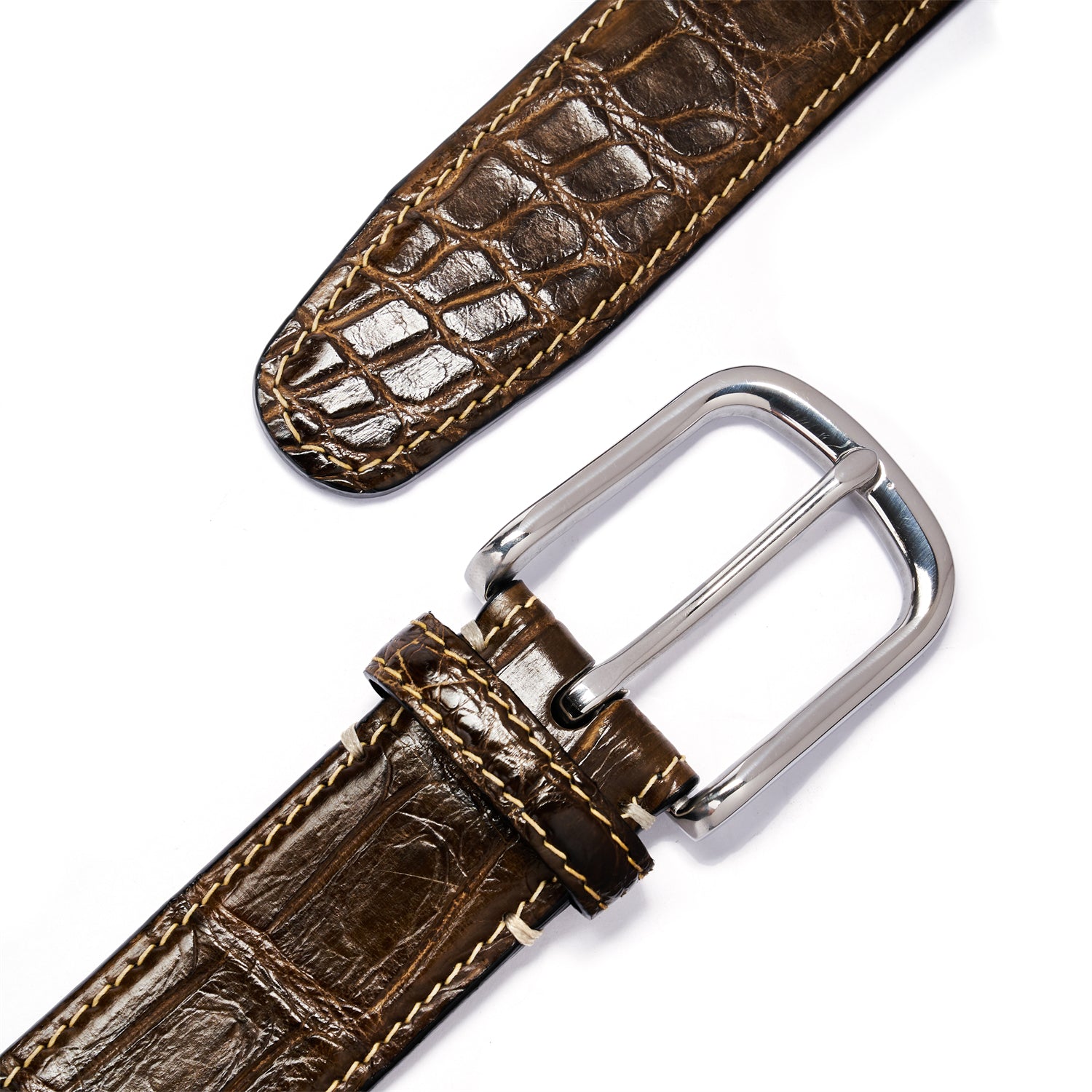 BELTLEY Olive Green Alligator Belt – Hand-Dyed, 1.38" Width