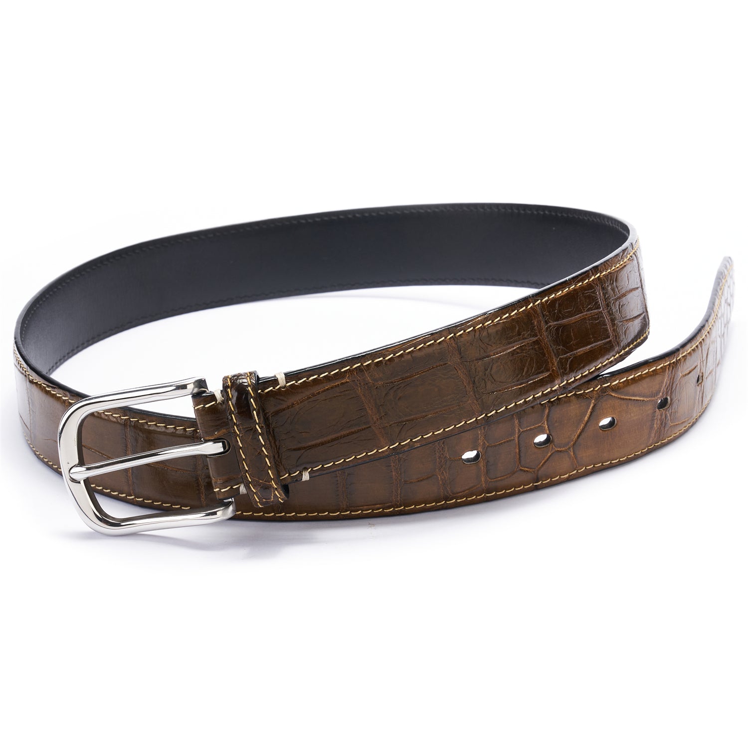 BELTLEY Olive Green Alligator Belt – Hand-Dyed, 1.38" Width