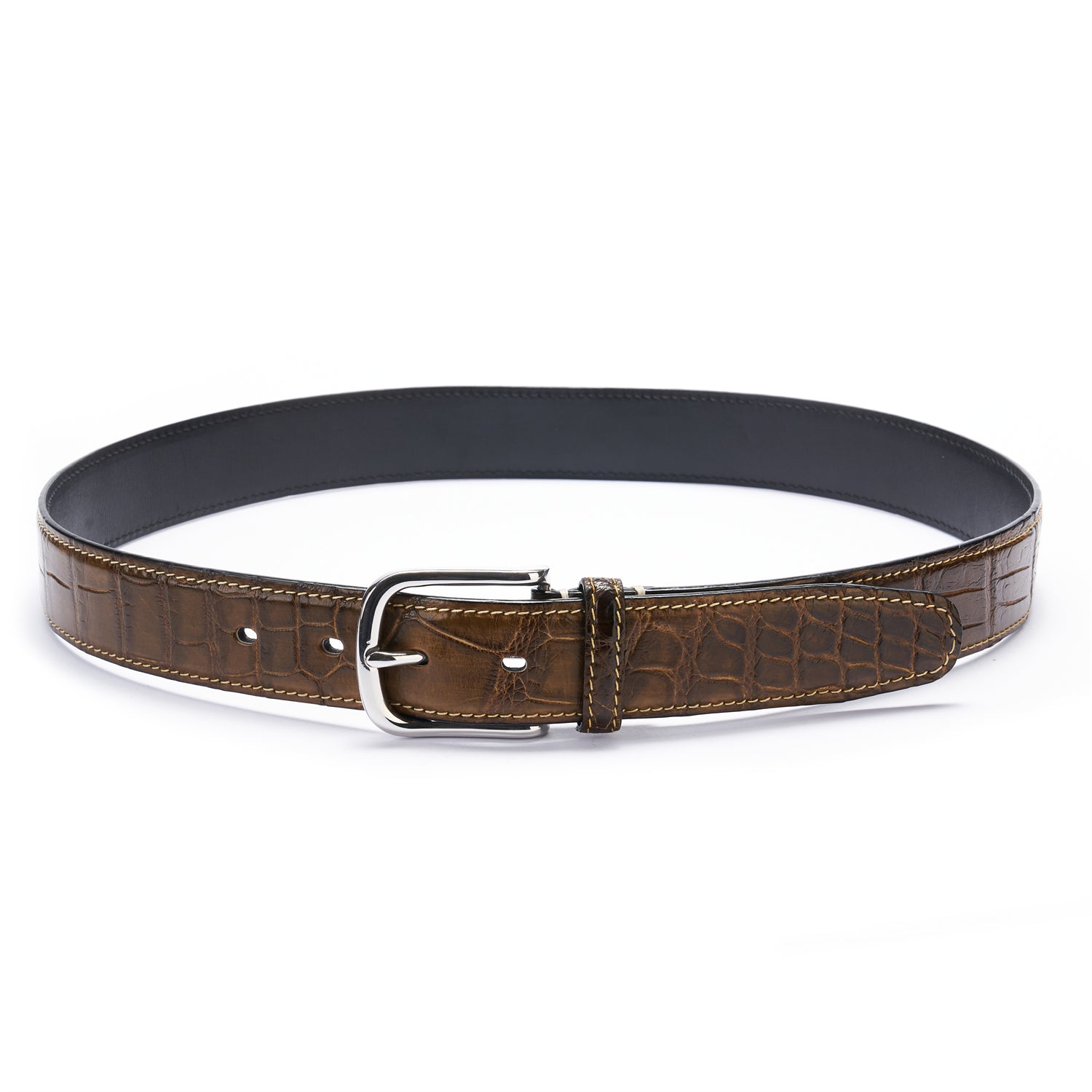 BELTLEY Olive Green Alligator Belt – Hand-Dyed, 1.38" Width