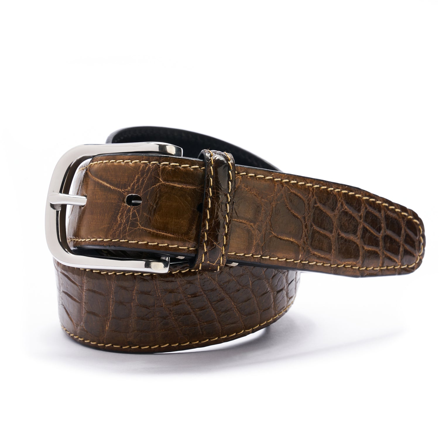 BELTLEY Olive Green Alligator Belt – Hand-Dyed, 1.38" Width