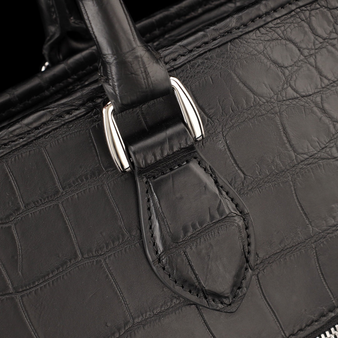 BELTLEY Onyx Black Matte Crocodile Briefcase For Men-Business Bag