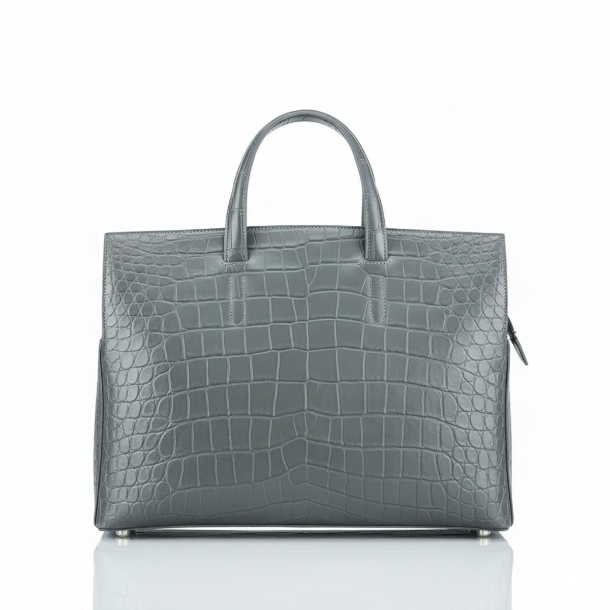 BELTLEY Platinum Gray CEO Briefcase | Luxury Crocodile Leather Business Bag for Men