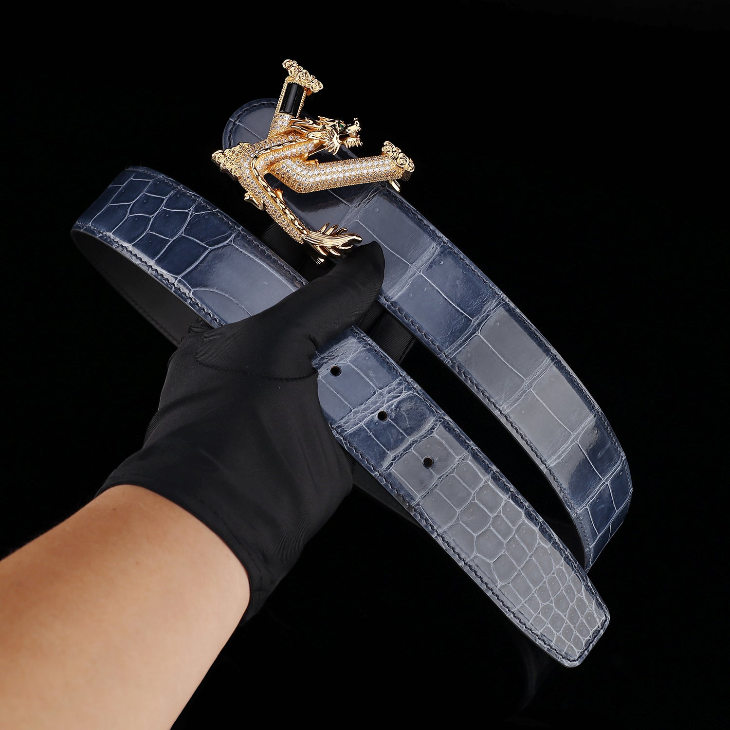 BELTLEY Polished Storm Blue Crocodile Belt – Premium Belt for Men