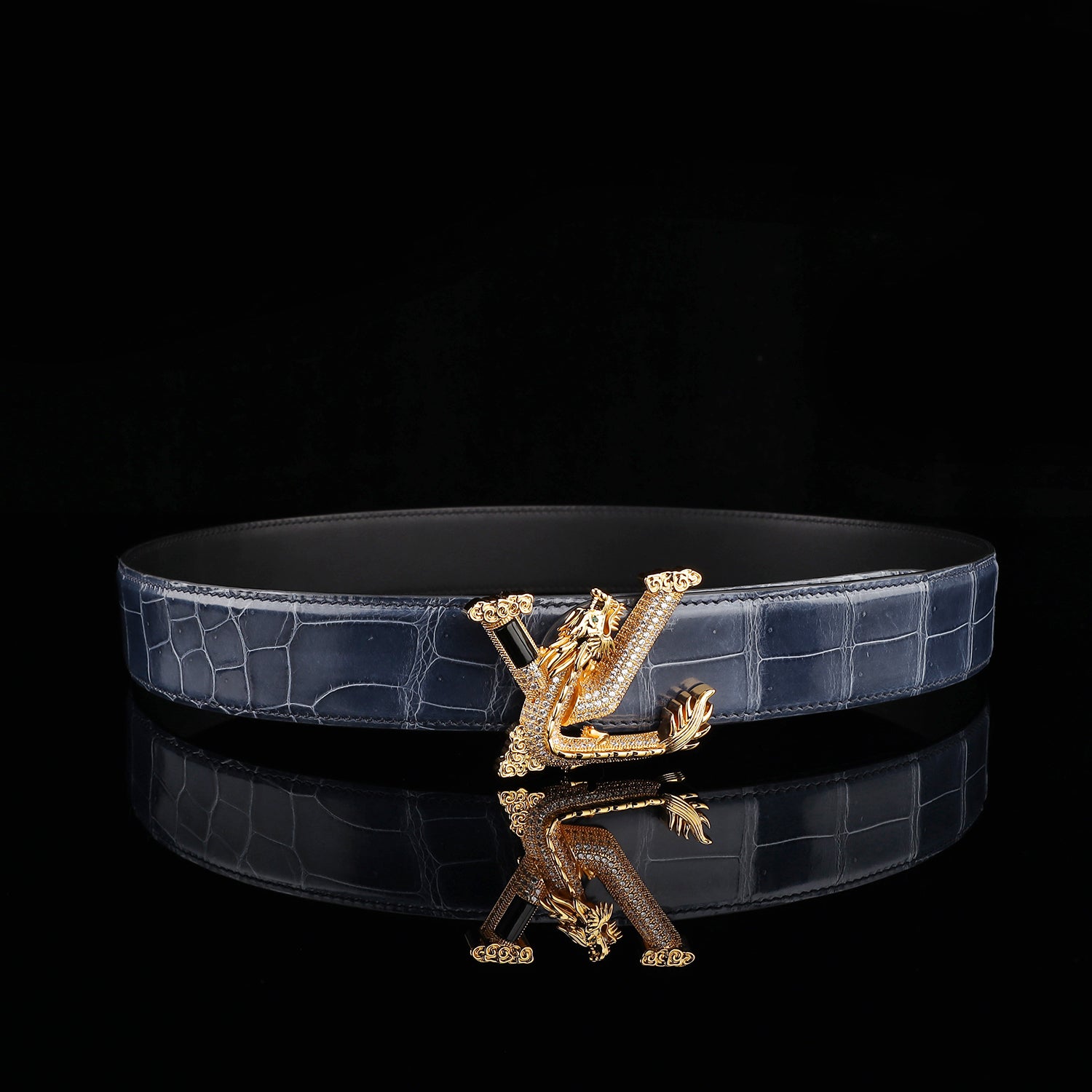 BELTLEY Polished Storm Blue Crocodile Belt – Premium Belt for Men