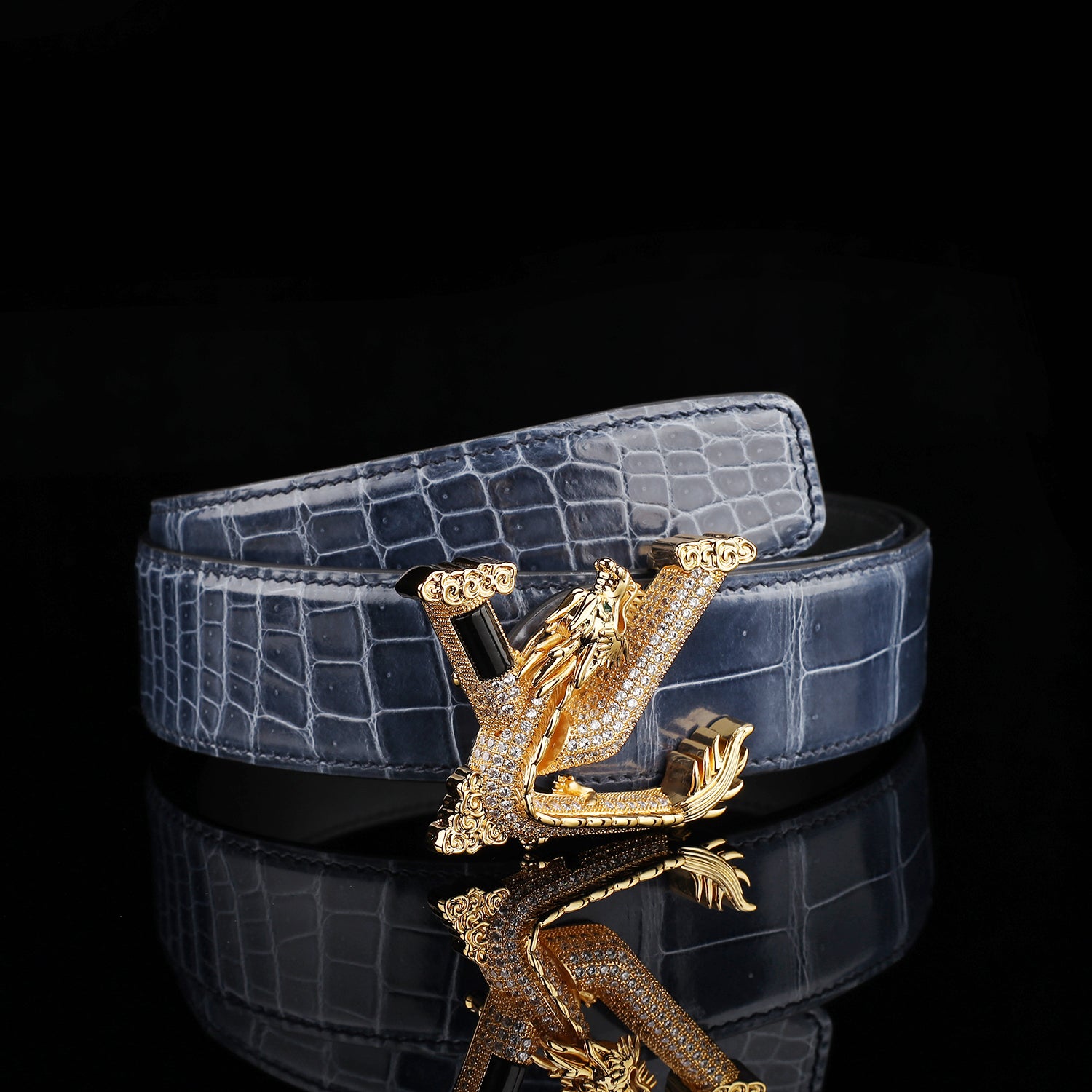 BELTLEY Polished Storm Blue Crocodile Belt – Premium Belt for Men