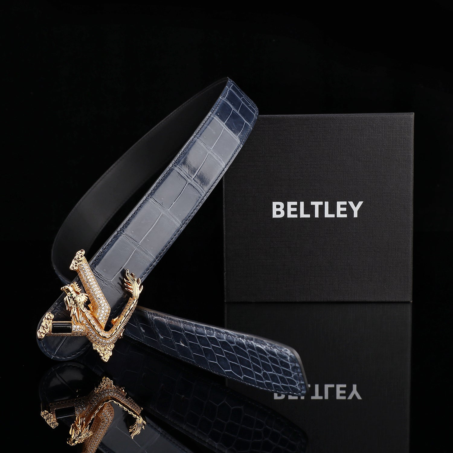 BELTLEY Polished Storm Blue Crocodile Belt – Premium Belt for Men