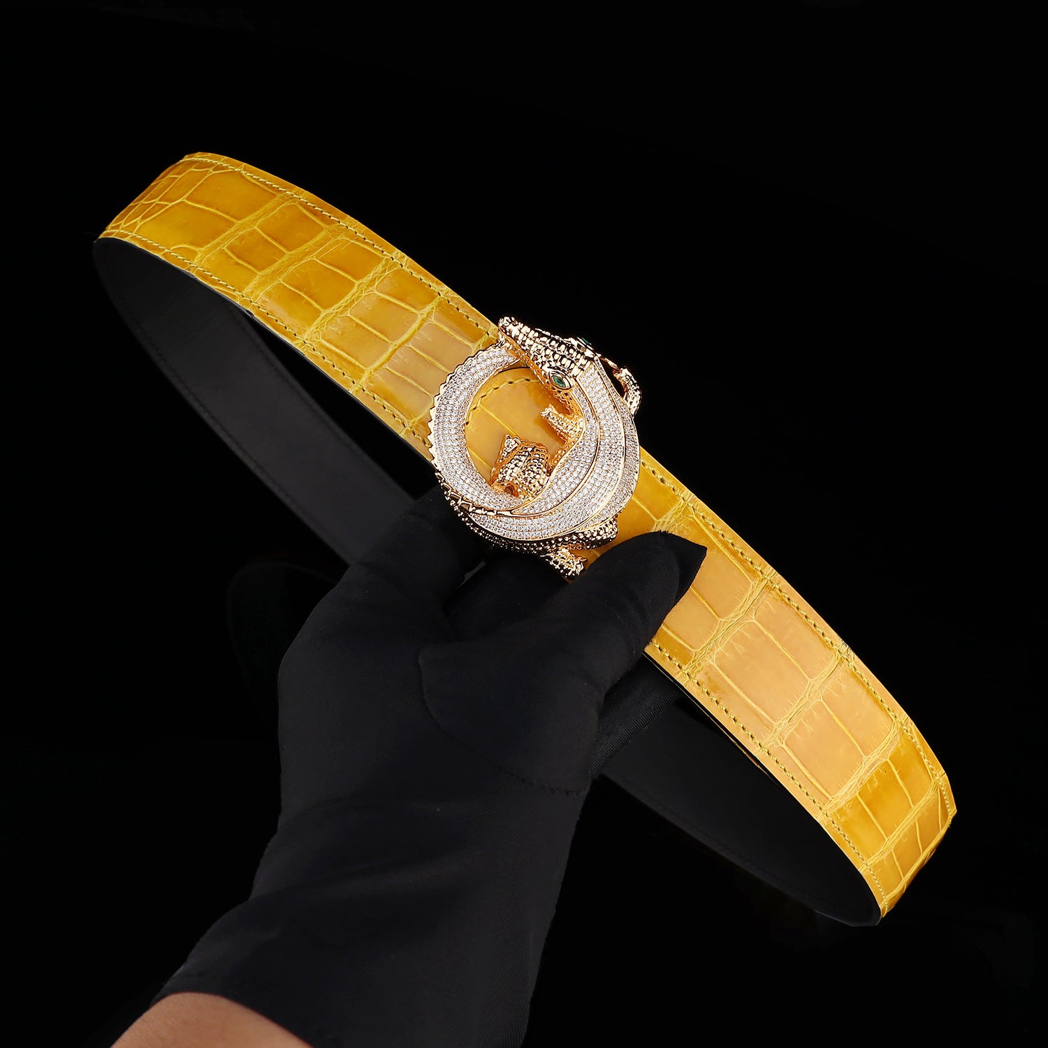 BELTLEY Premium Amber Gold Crocodile Belt