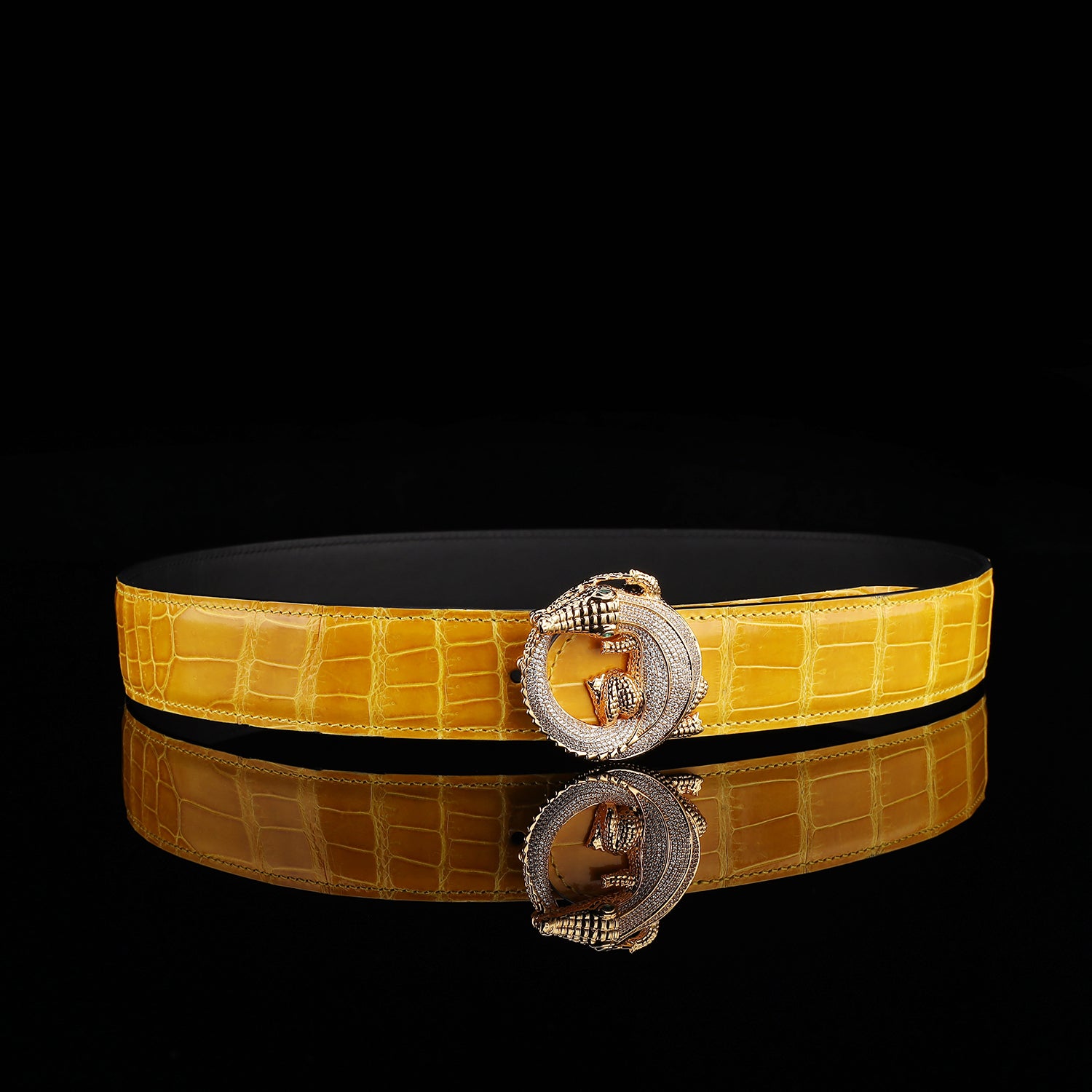 BELTLEY Premium Amber Gold Crocodile Belt