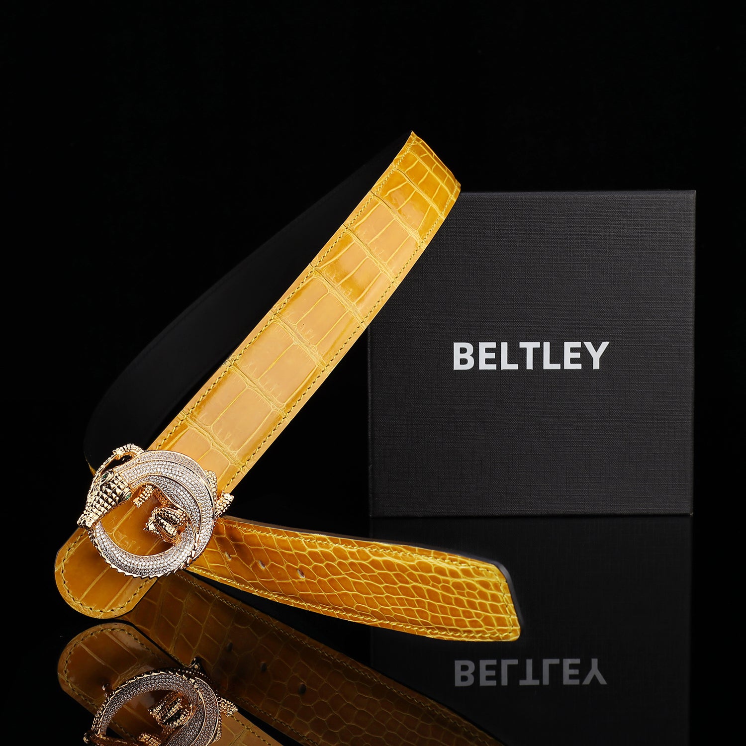 BELTLEY Premium Amber Gold Crocodile Belt