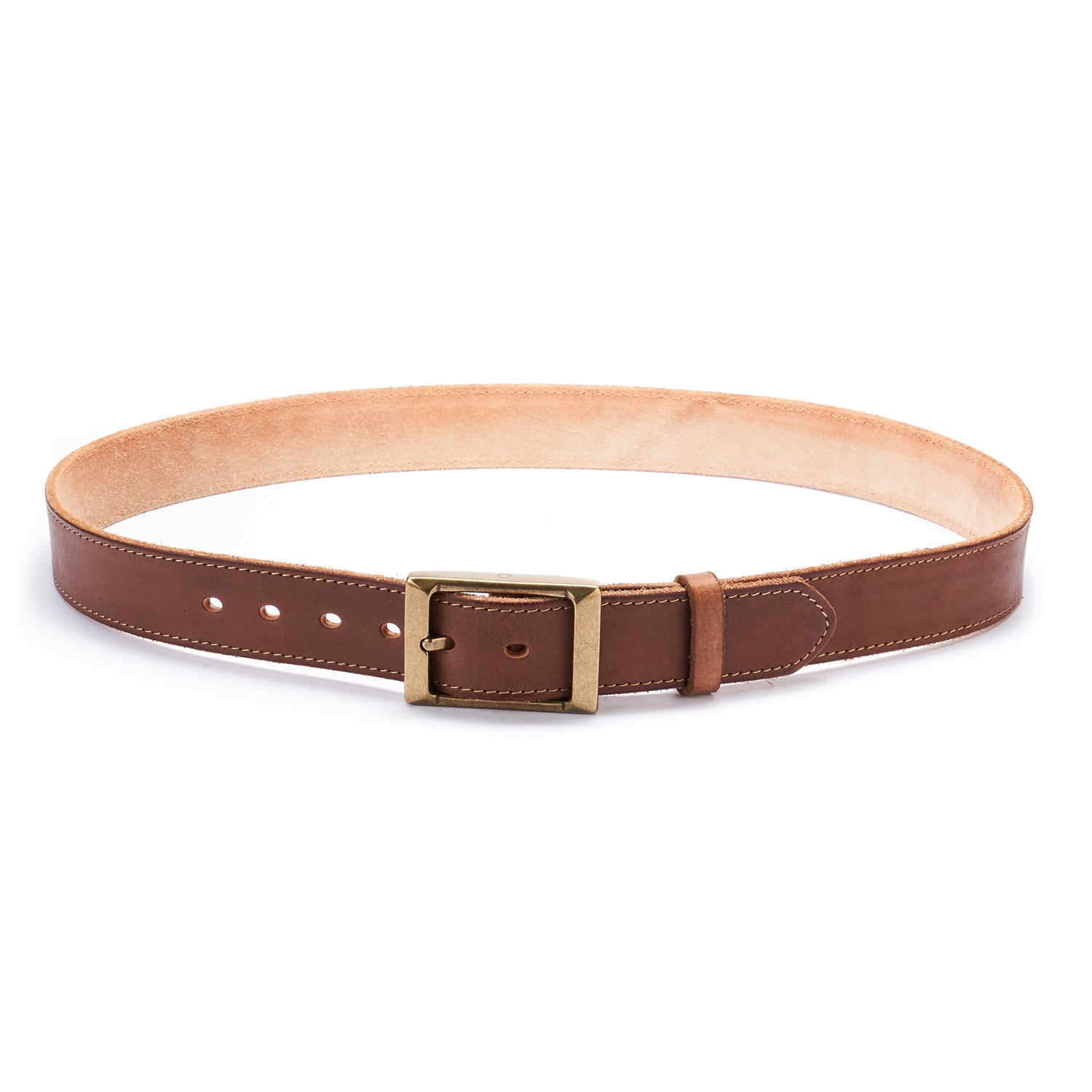 BELTLEY Premium Brown Leather Belt - Hand-Antiqued, Suede Back, Raw Edge, 1.5 Inches