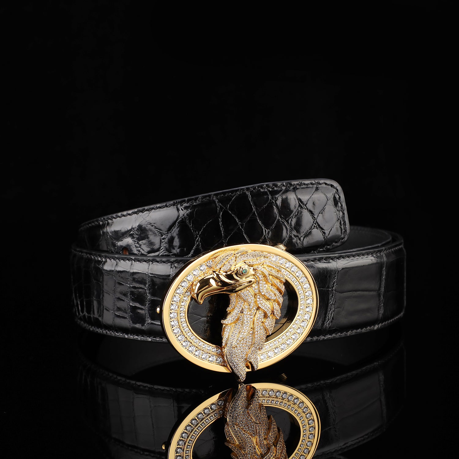 BELTLEY Premium Glazed Black Nile Crocodile Skin Belt
