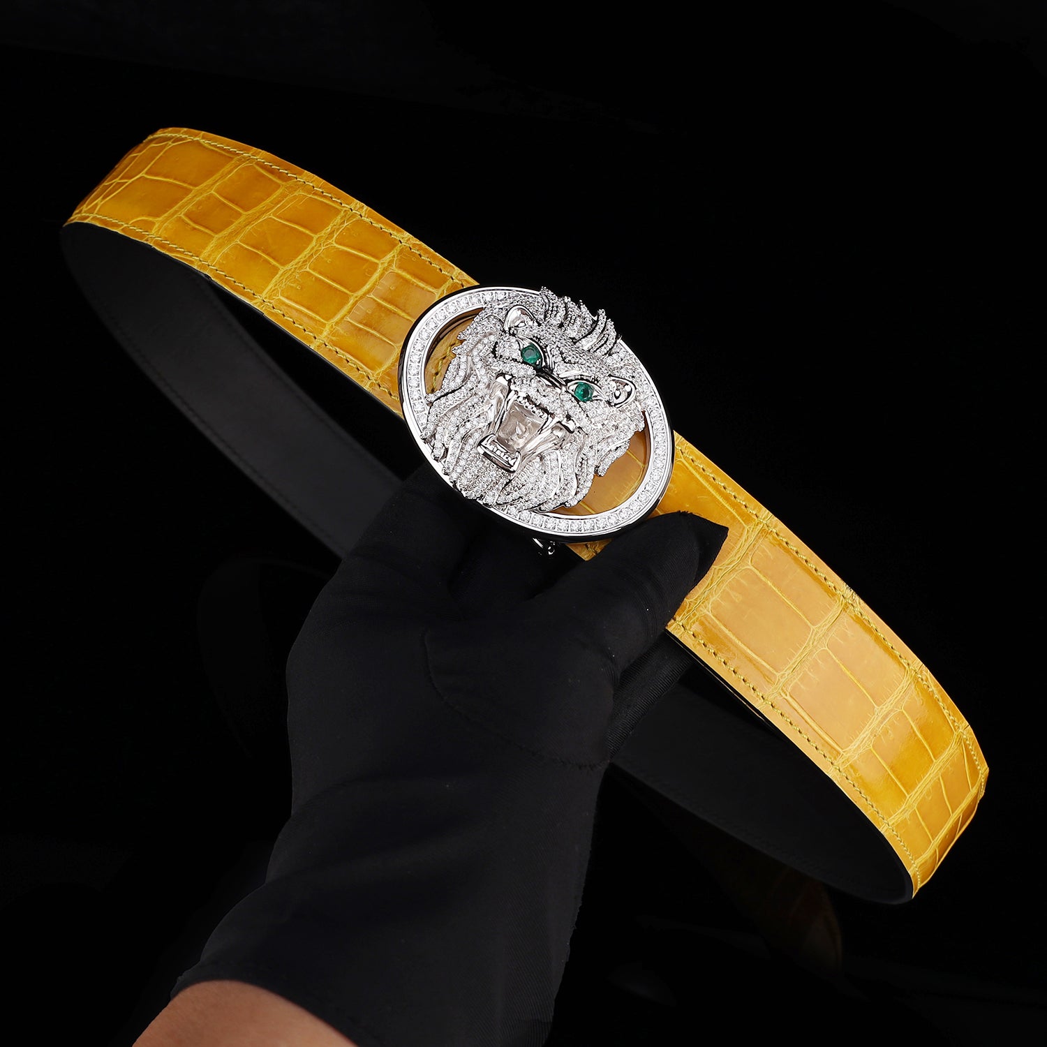 BELTLEY Premium Glossy Amber Gold Nile Crocodile Belt for Men