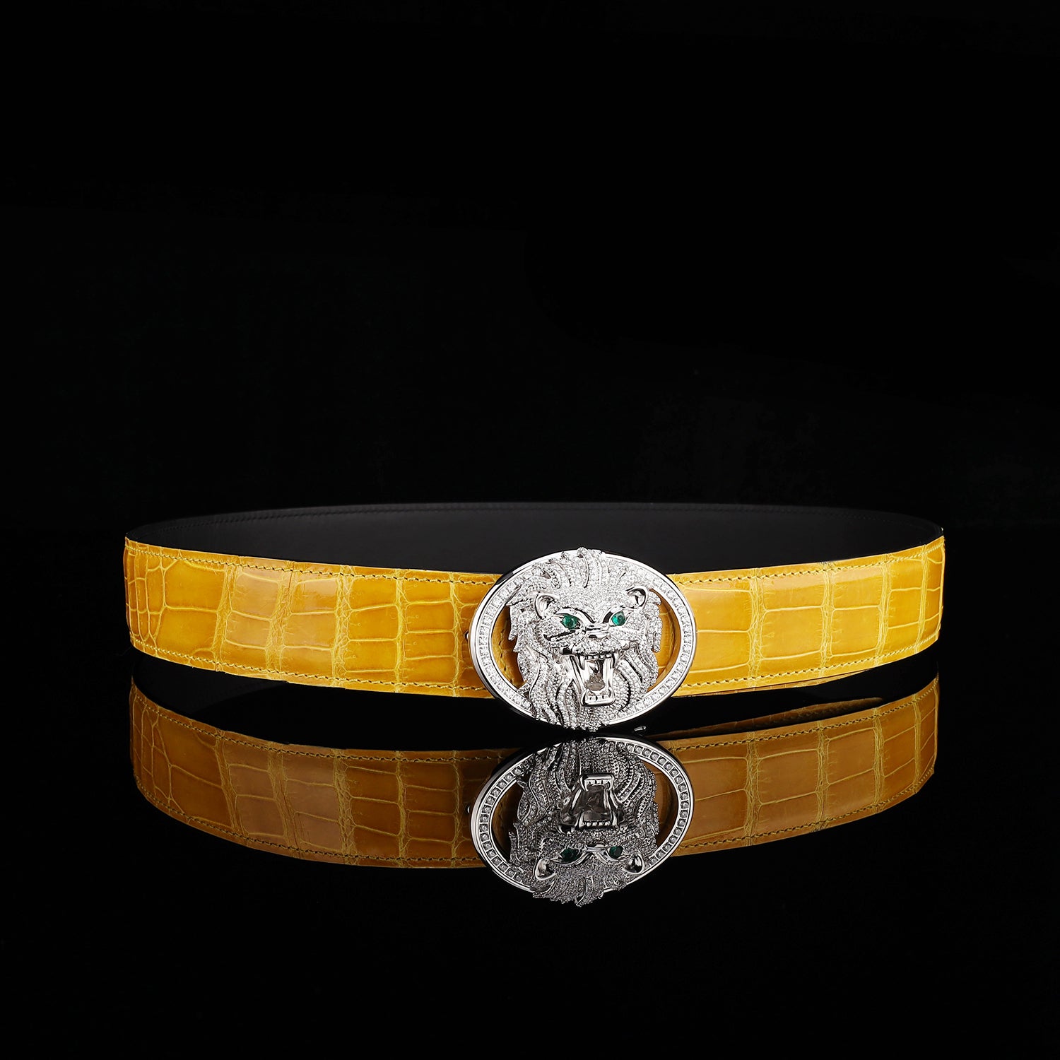 BELTLEY Premium Glossy Amber Gold Nile Crocodile Belt for Men