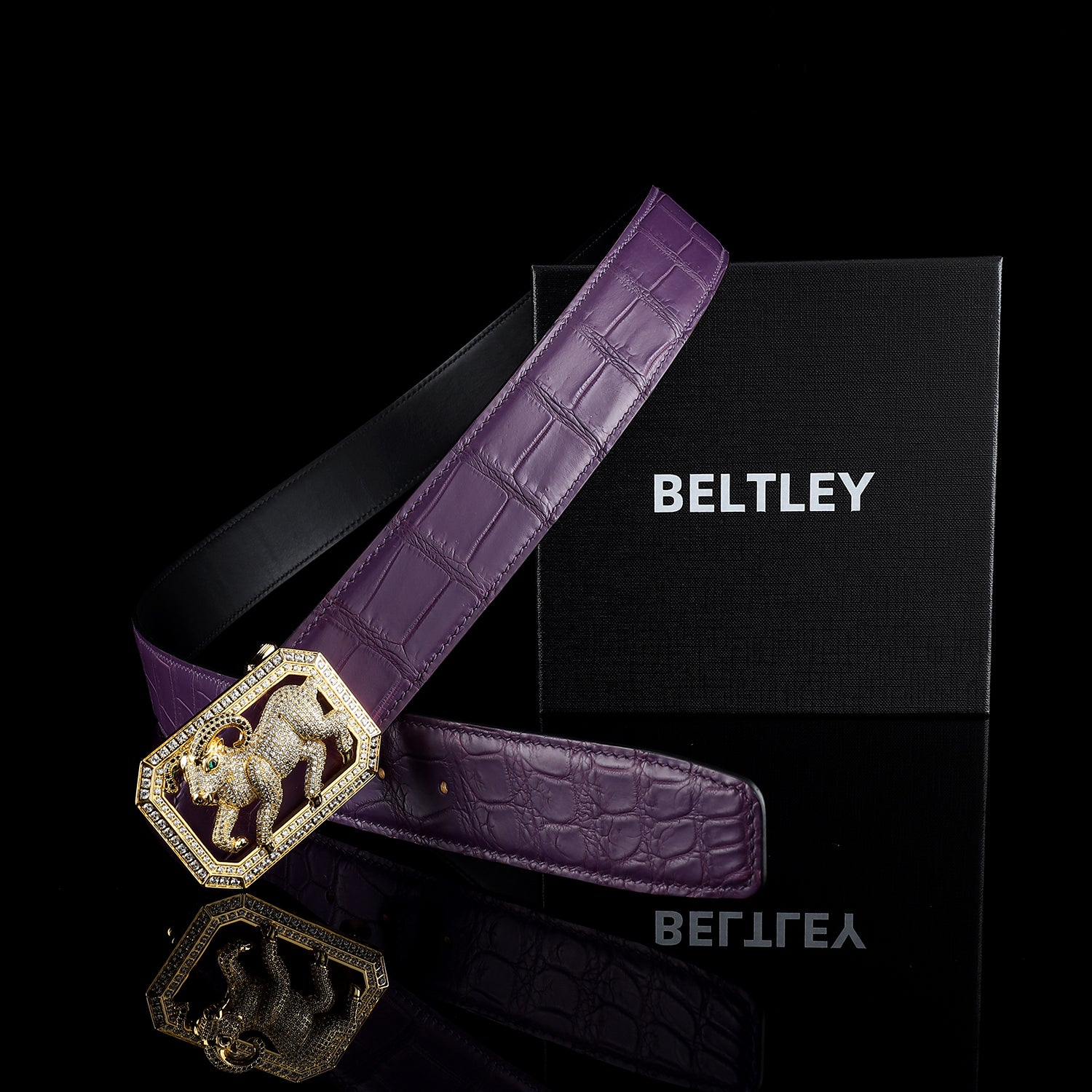 BELTLEY Purple Exotic Crocodile Skin Belt — Limited Edition Goat Buckle