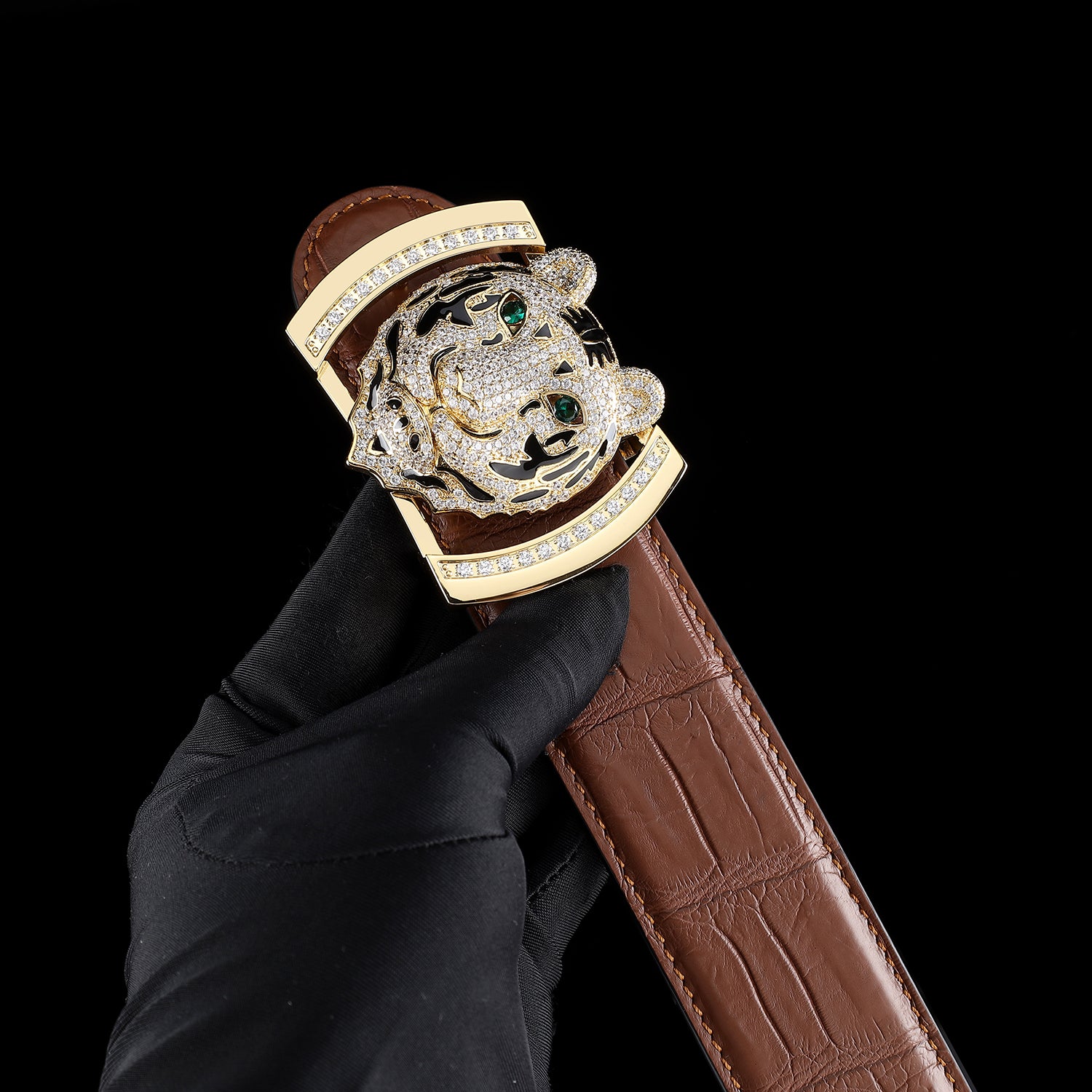 BELTLEY Real Crocodile Belt for Men in Chestnut Brown