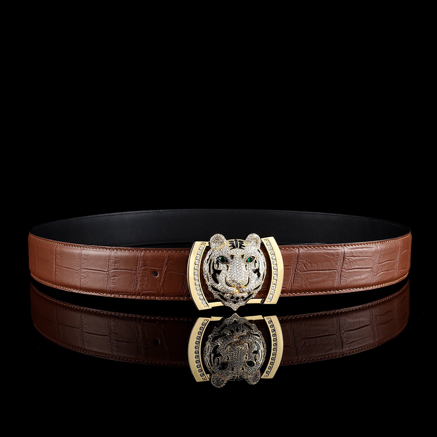 BELTLEY Real Crocodile Belt for Men in Chestnut Brown