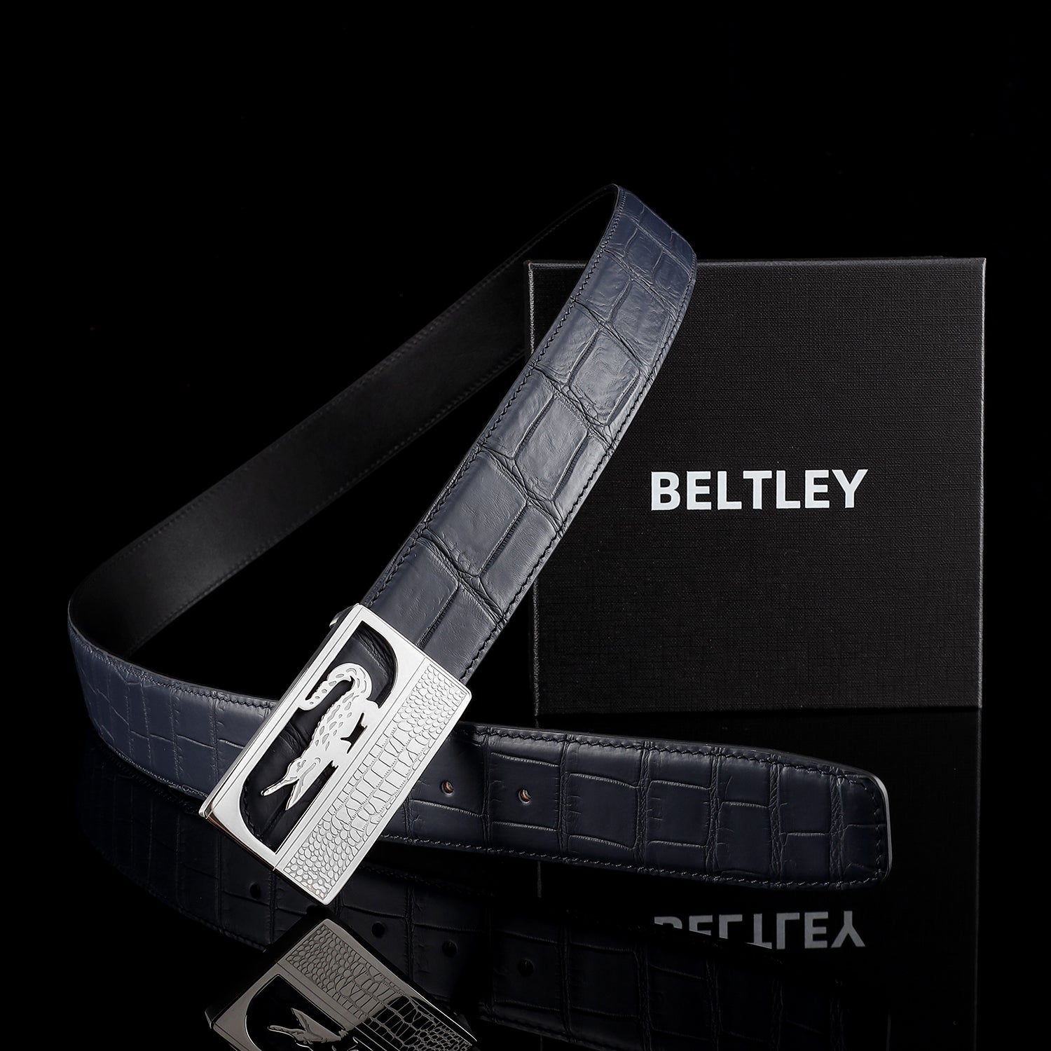 BELTLEY Real Crocodile Leather Belt for Men