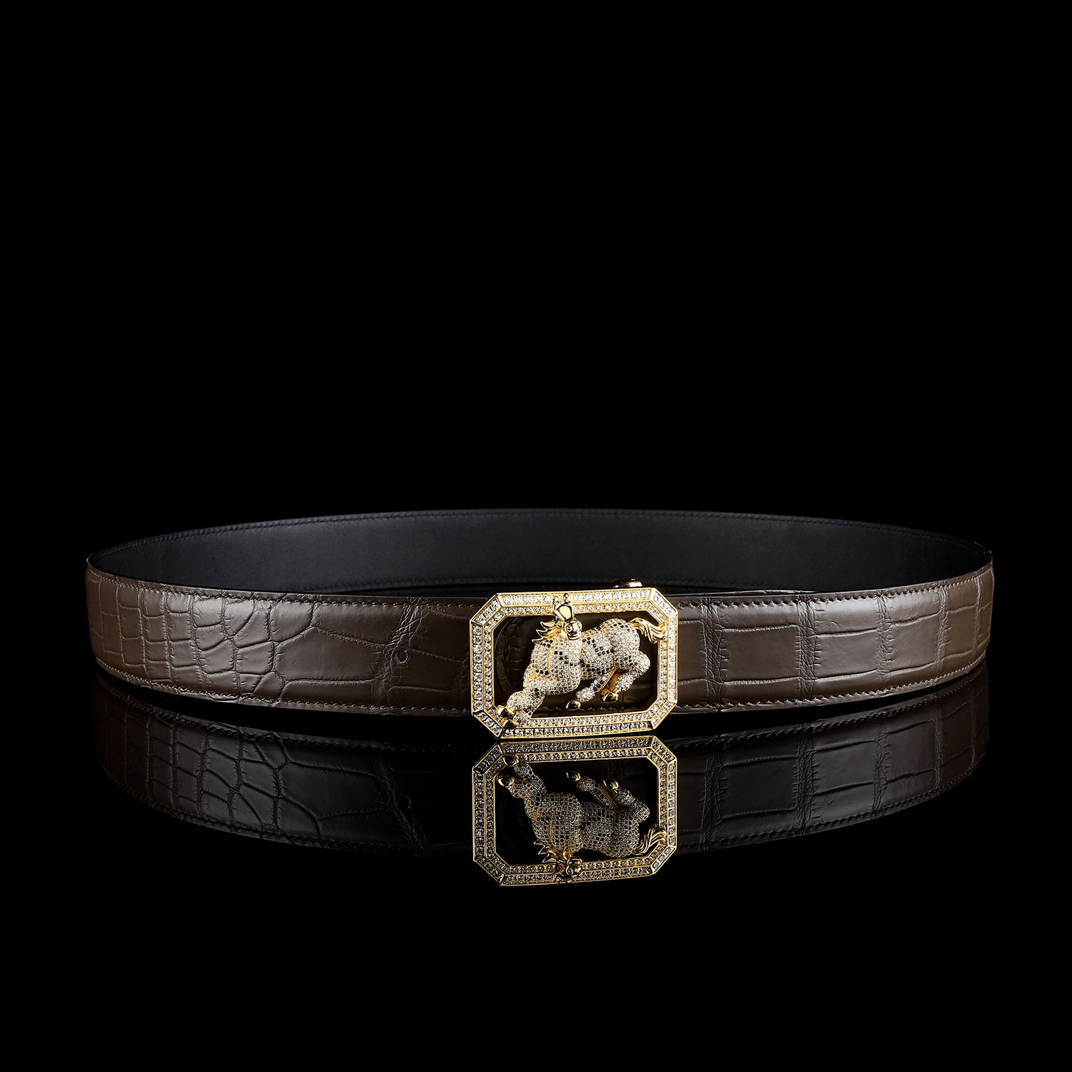 BELTLEY Real Crocodile Skin Belt with Horse Buckle – Espresso Brown