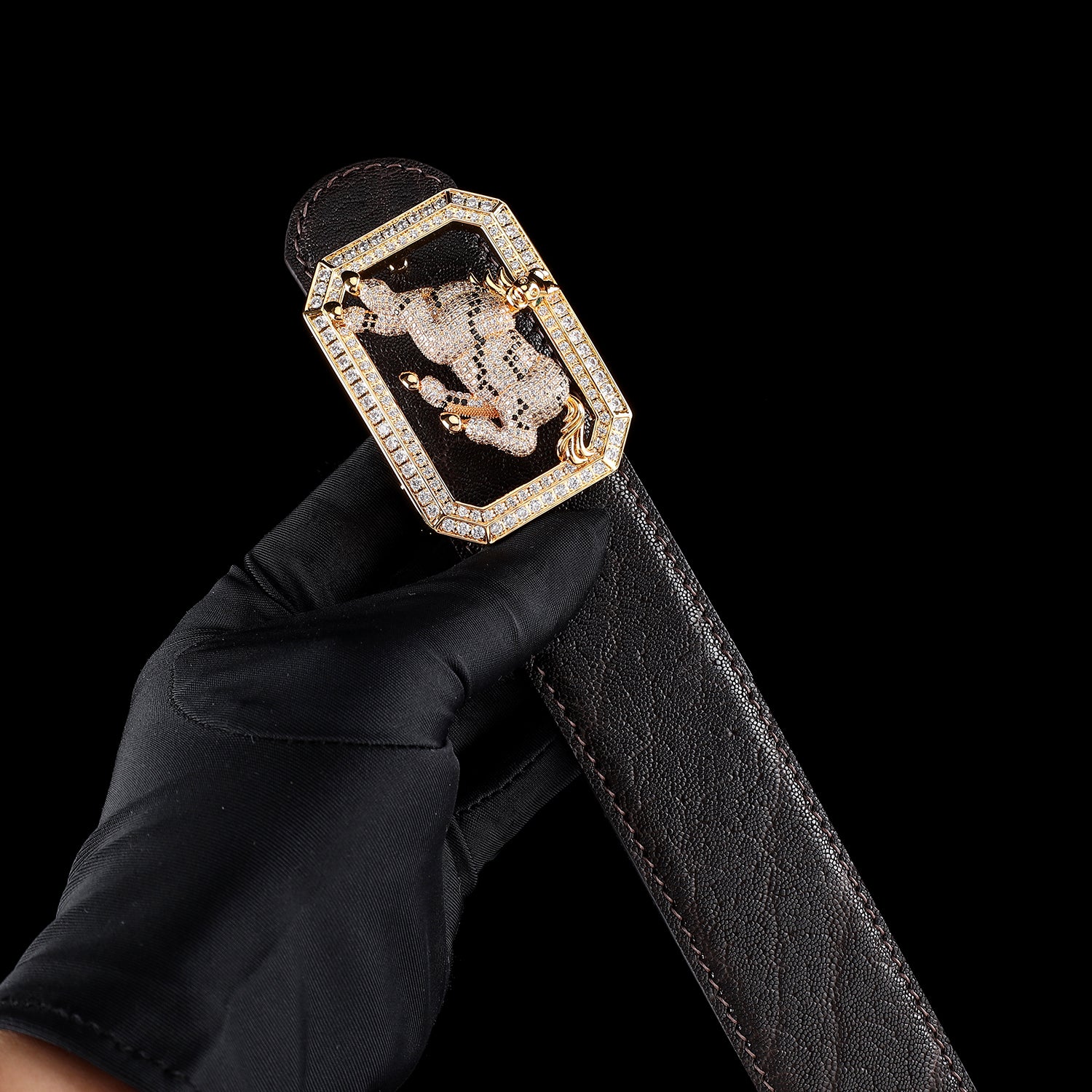 BELTLEY Real Elephant Skin Belt in Espresso Brown-Horse Buckle