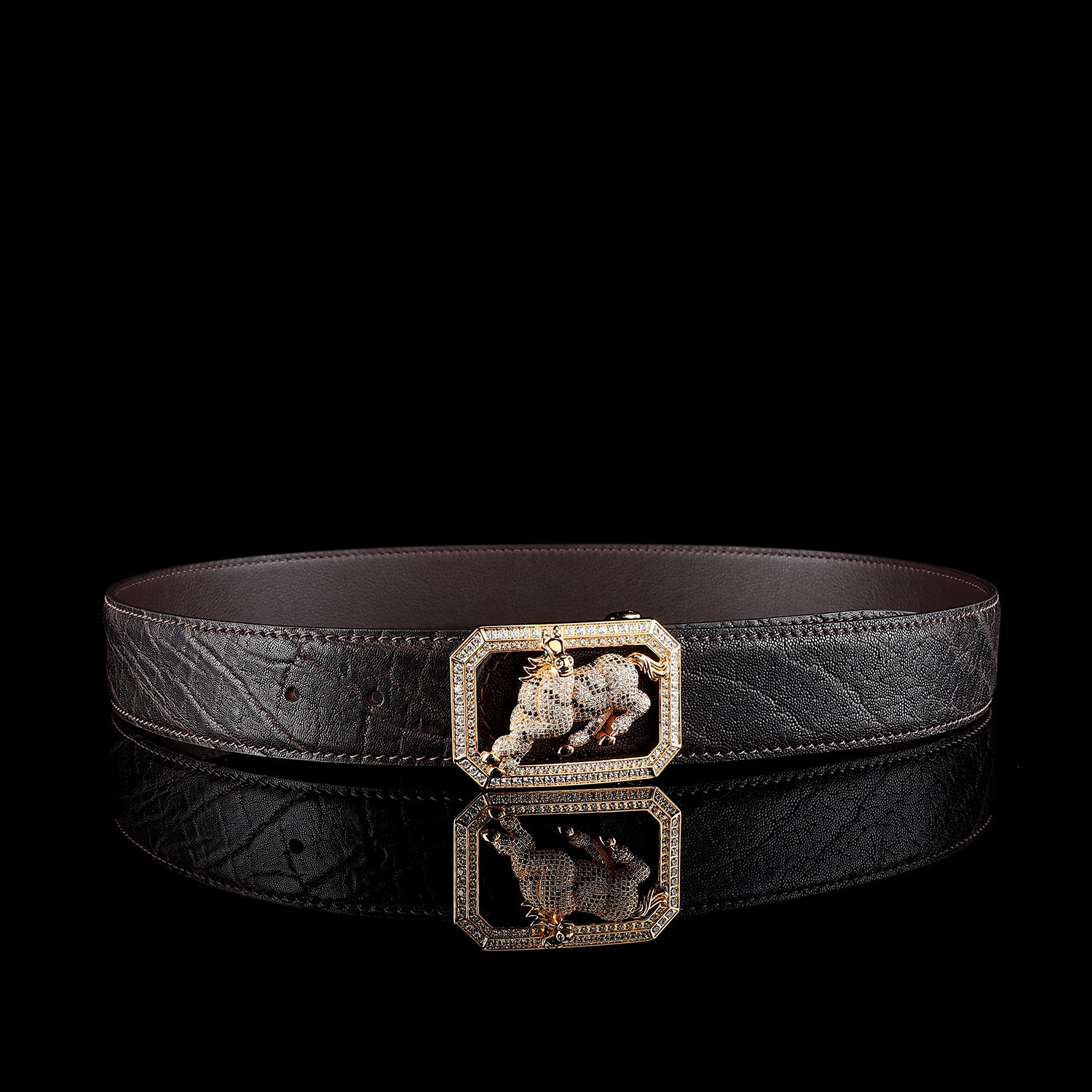 BELTLEY Real Elephant Skin Belt in Espresso Brown-Horse Buckle