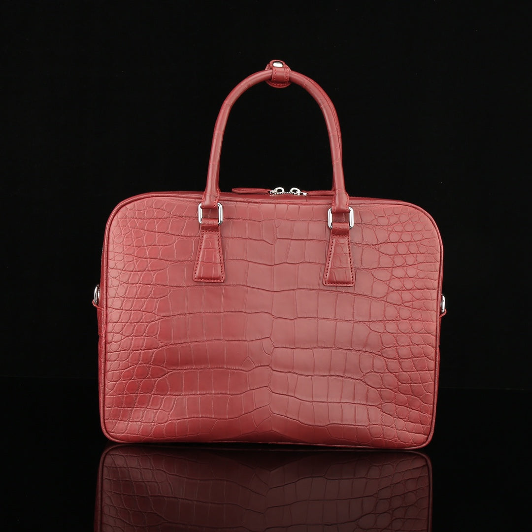 BELTLEY Red Matte Crocodile Briefcase | Luxury Nile Leather Business Bag