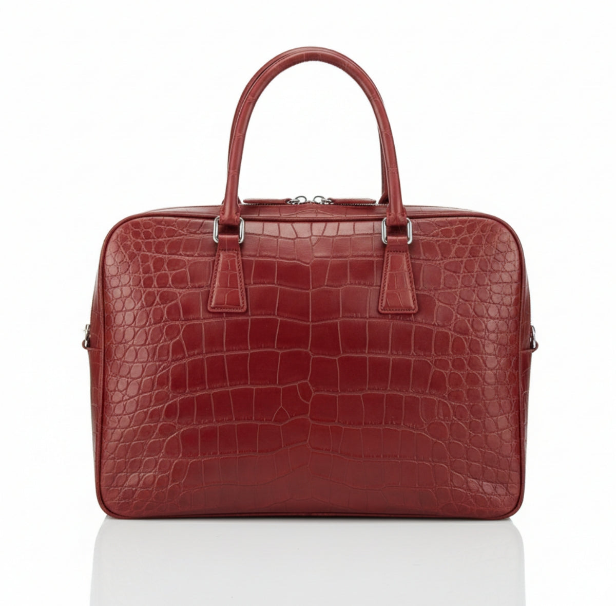 BELTLEY Red Matte Crocodile Briefcase | Luxury Nile Leather Business Bag