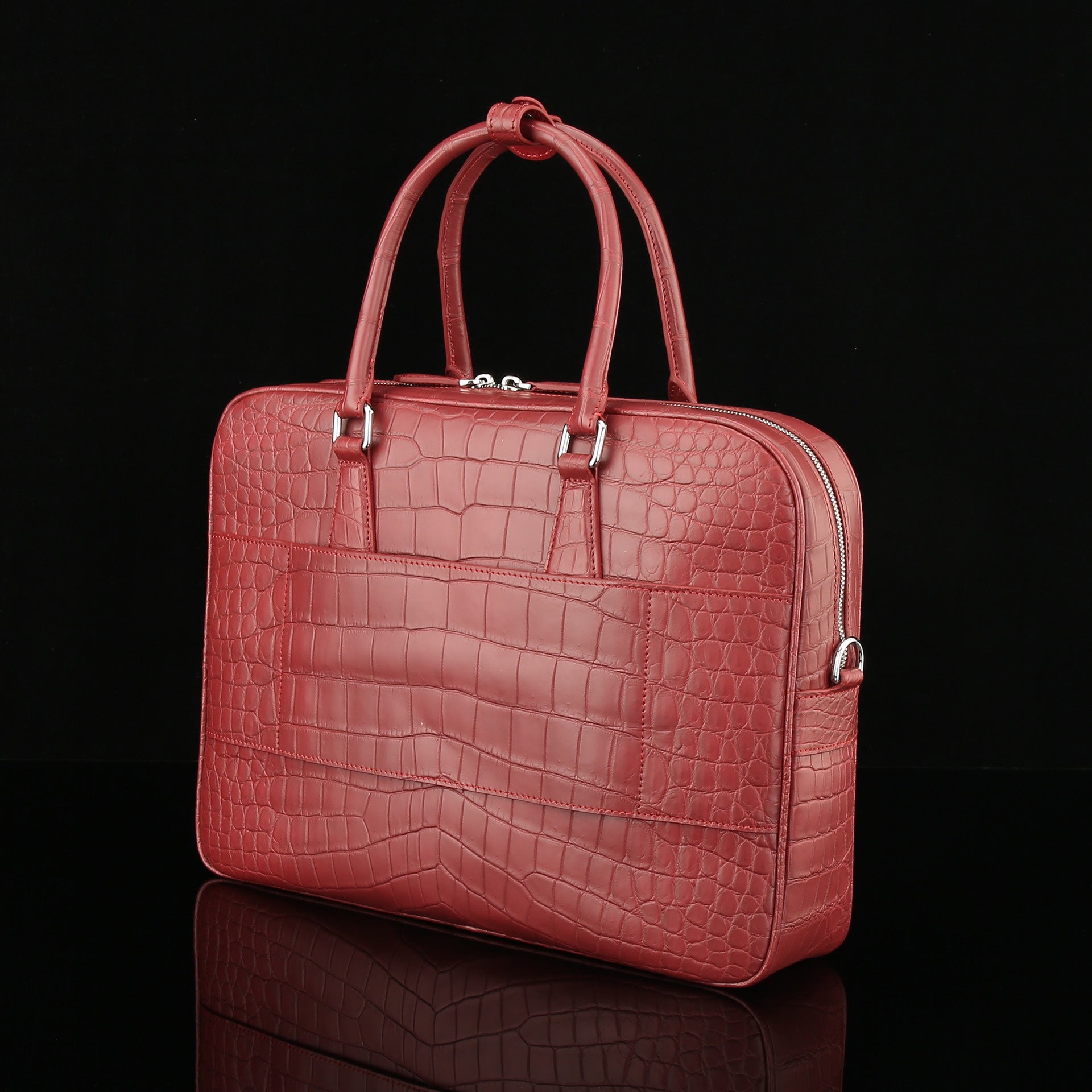 BELTLEY Red Matte Crocodile Briefcase | Luxury Nile Leather Business Bag