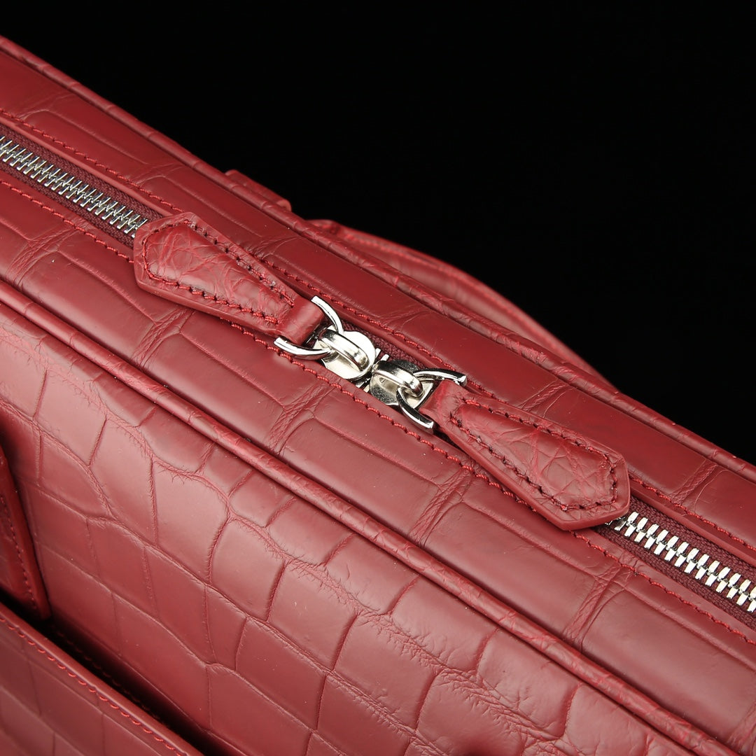 BELTLEY Red Matte Crocodile Briefcase | Luxury Nile Leather Business Bag