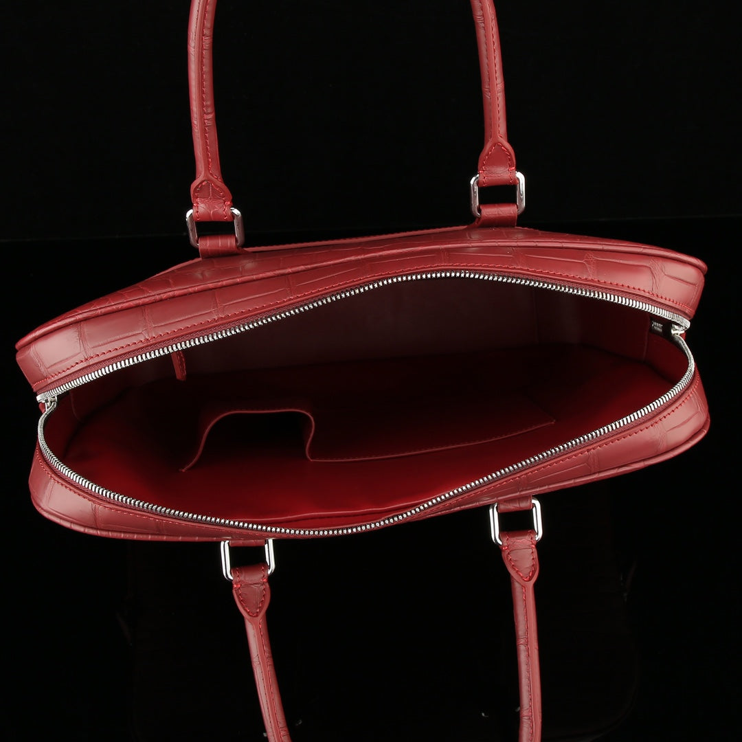 BELTLEY Red Matte Crocodile Briefcase | Luxury Nile Leather Business Bag