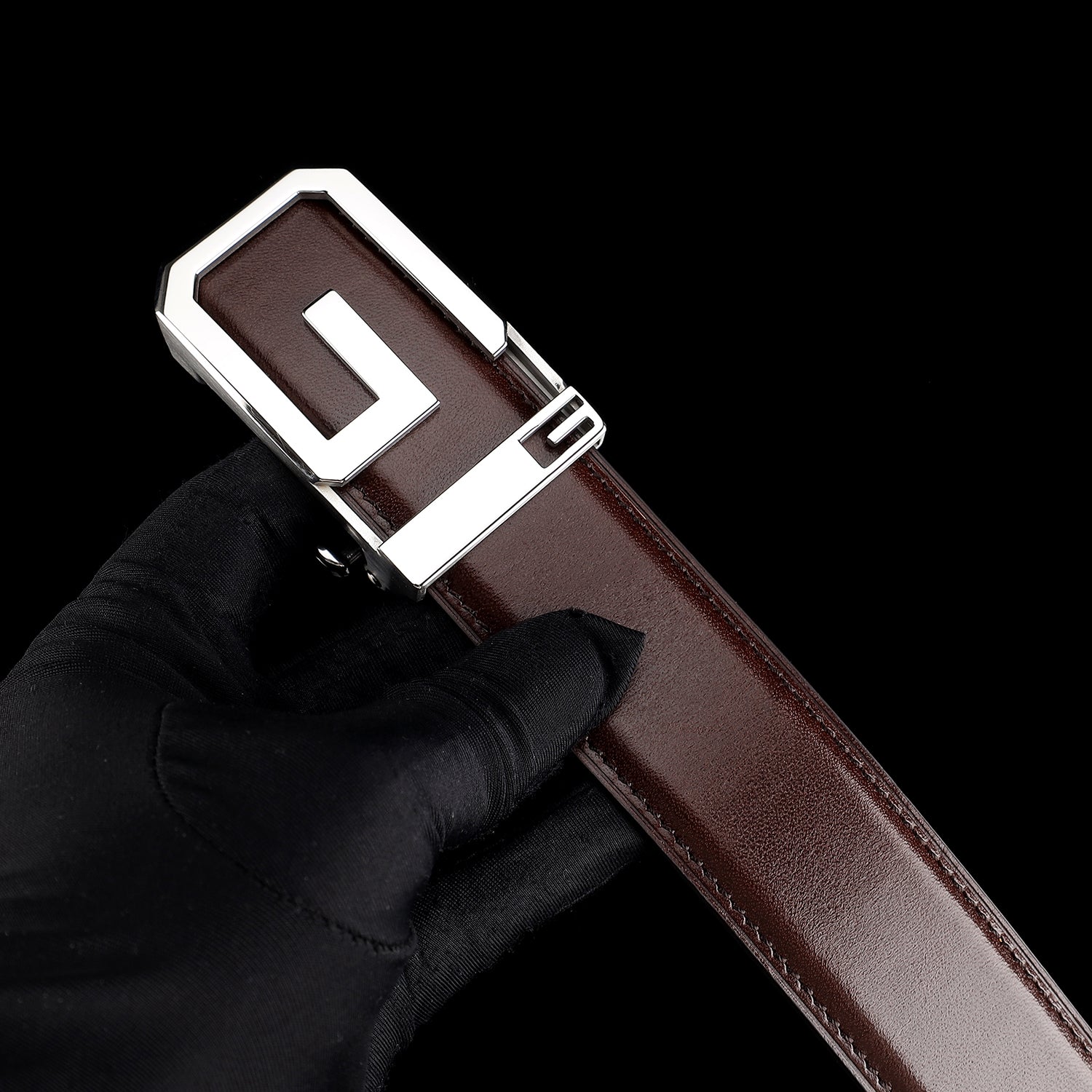 Brown Full-Grain Calfskin Leather Belt with Signature “G” Buckle — additional view 16 | BELTLEY