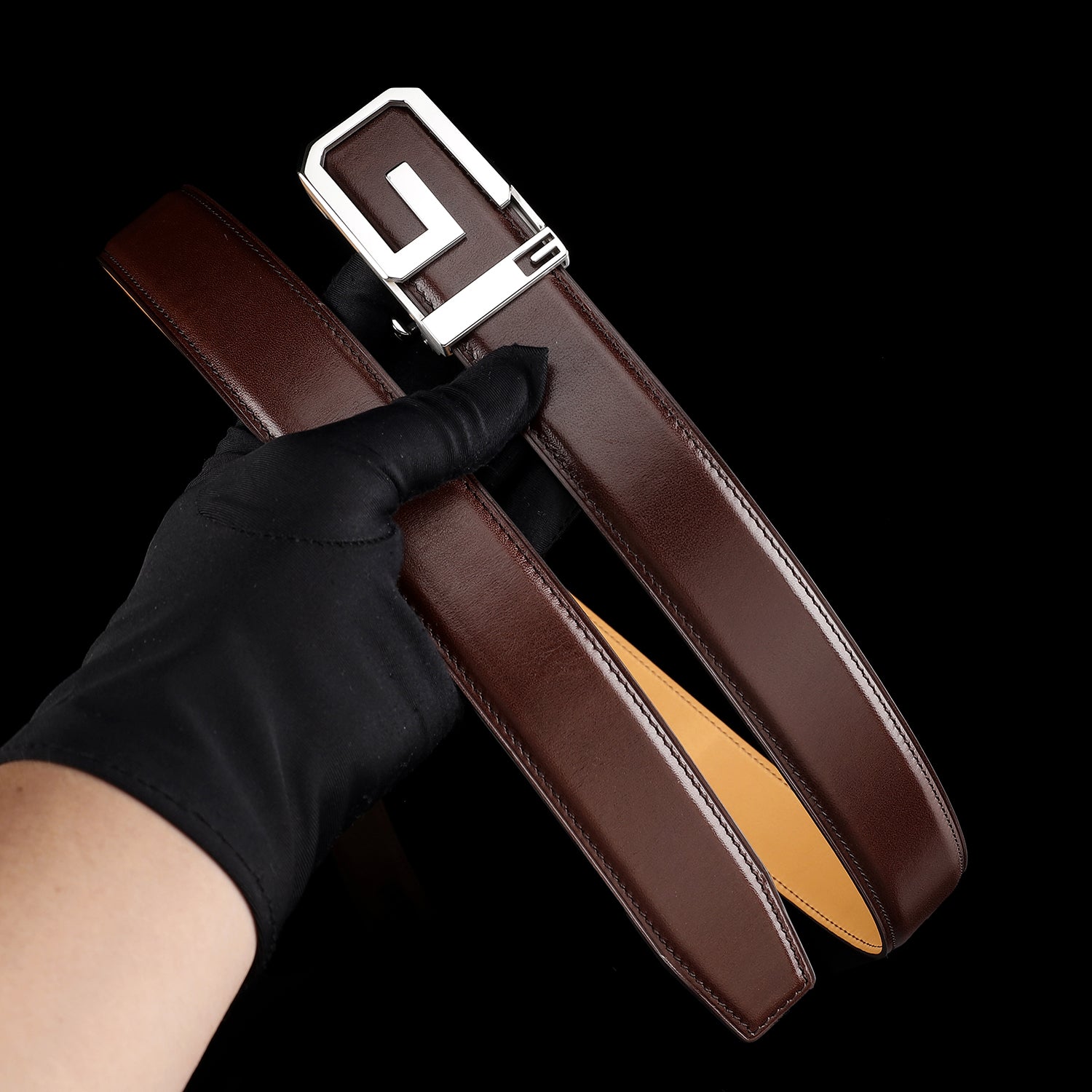 Brown Full-Grain Calfskin Leather Belt with Signature “G” Buckle — additional view 14 | BELTLEY