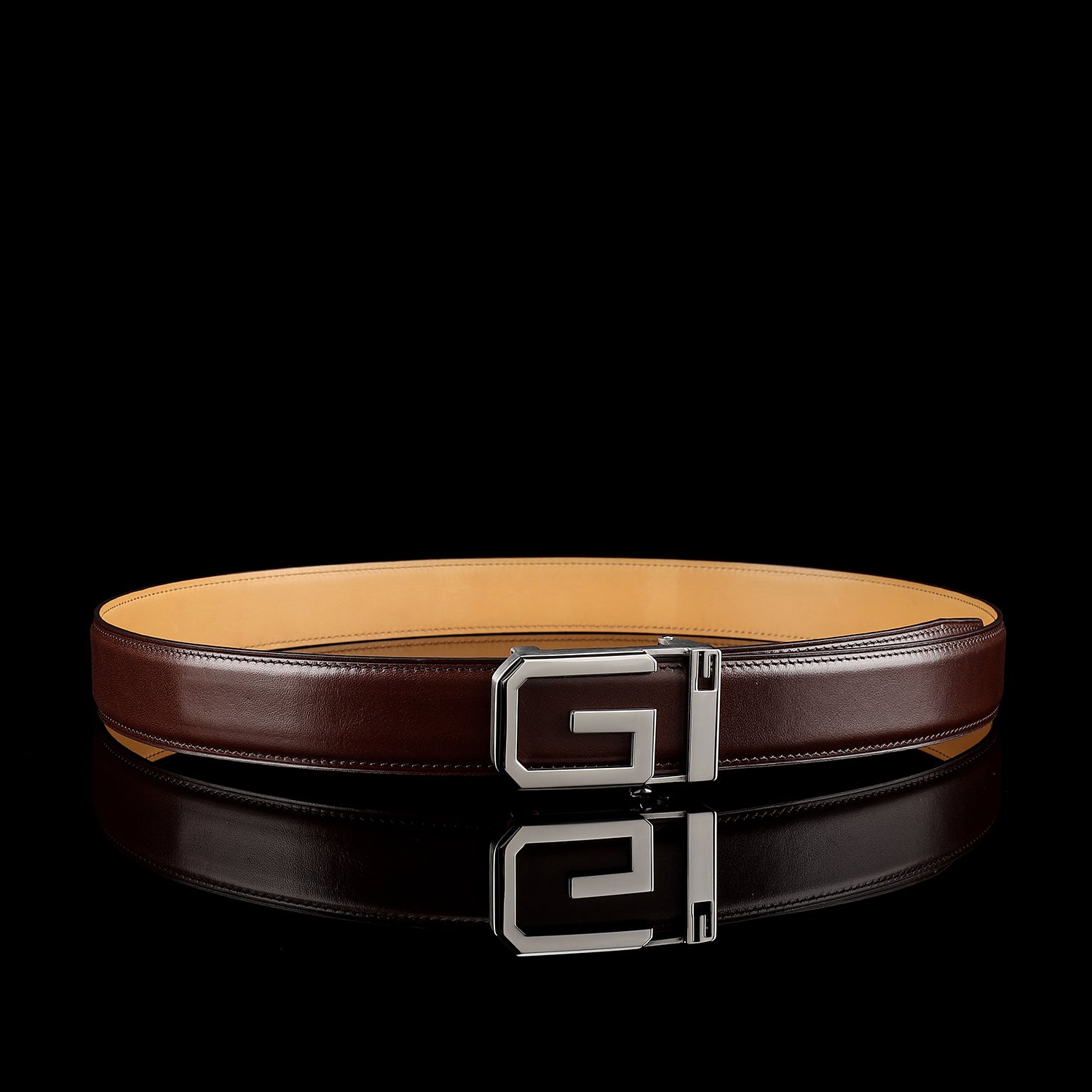 Brown Full-Grain Calfskin Leather Belt with Signature “G” Buckle — packaging | BELTLEY