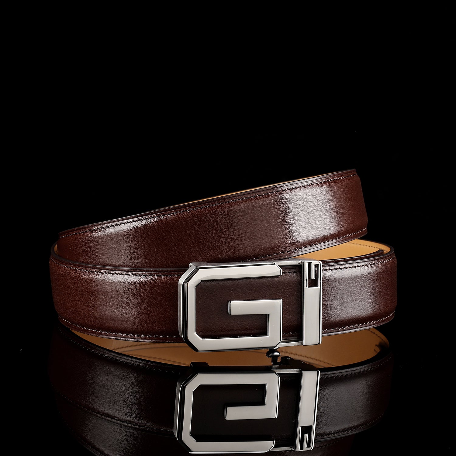Brown Full-Grain Calfskin Leather Belt with Signature “G” Buckle — additional view 13 | BELTLEY