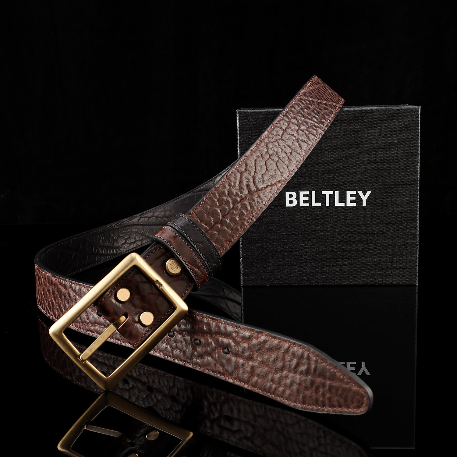 BELTLEY Reversible Full-Grain Leather Belt-Black and Brown