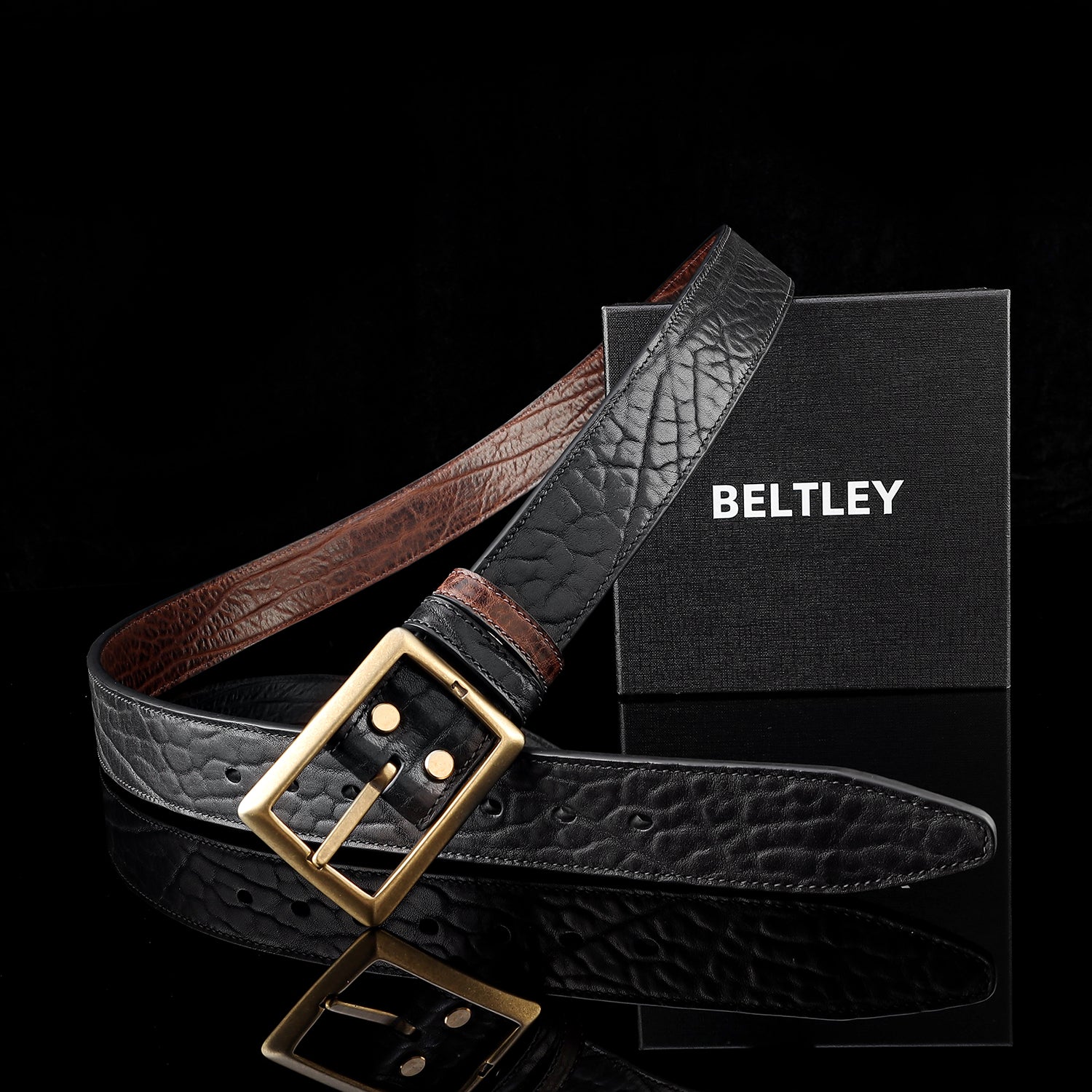 BELTLEY Reversible Full-Grain Leather Belt-Black and Brown