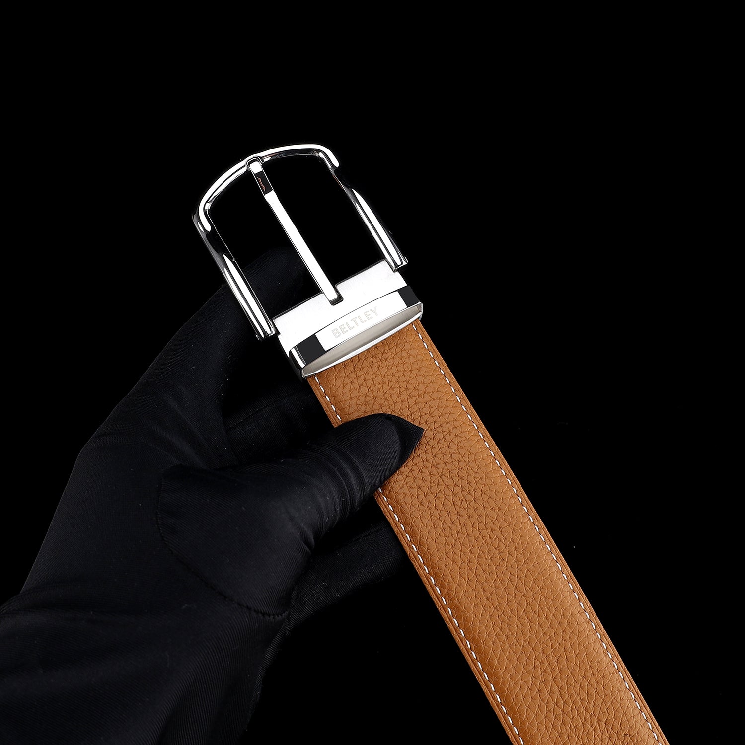 BELTLEY Rich Tan Pebbled Leather Belt 1.5 Inches-Unisex