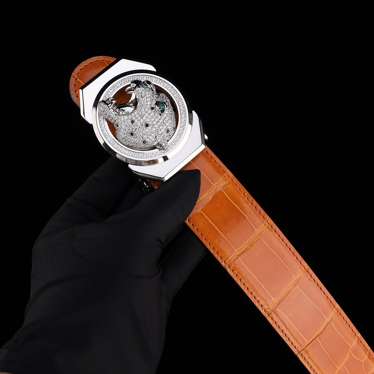 BELTLEY Royal Cognac Orange Glazed Crocodile Belt
