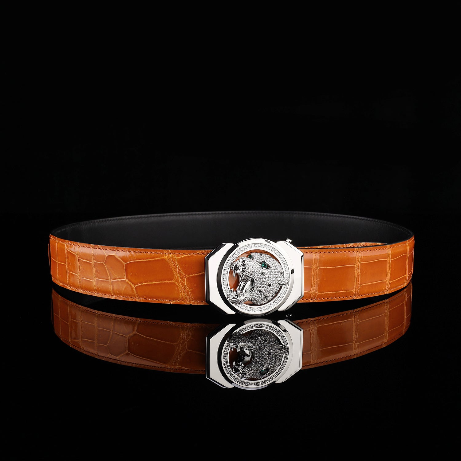BELTLEY Royal Cognac Orange Glazed Crocodile Belt