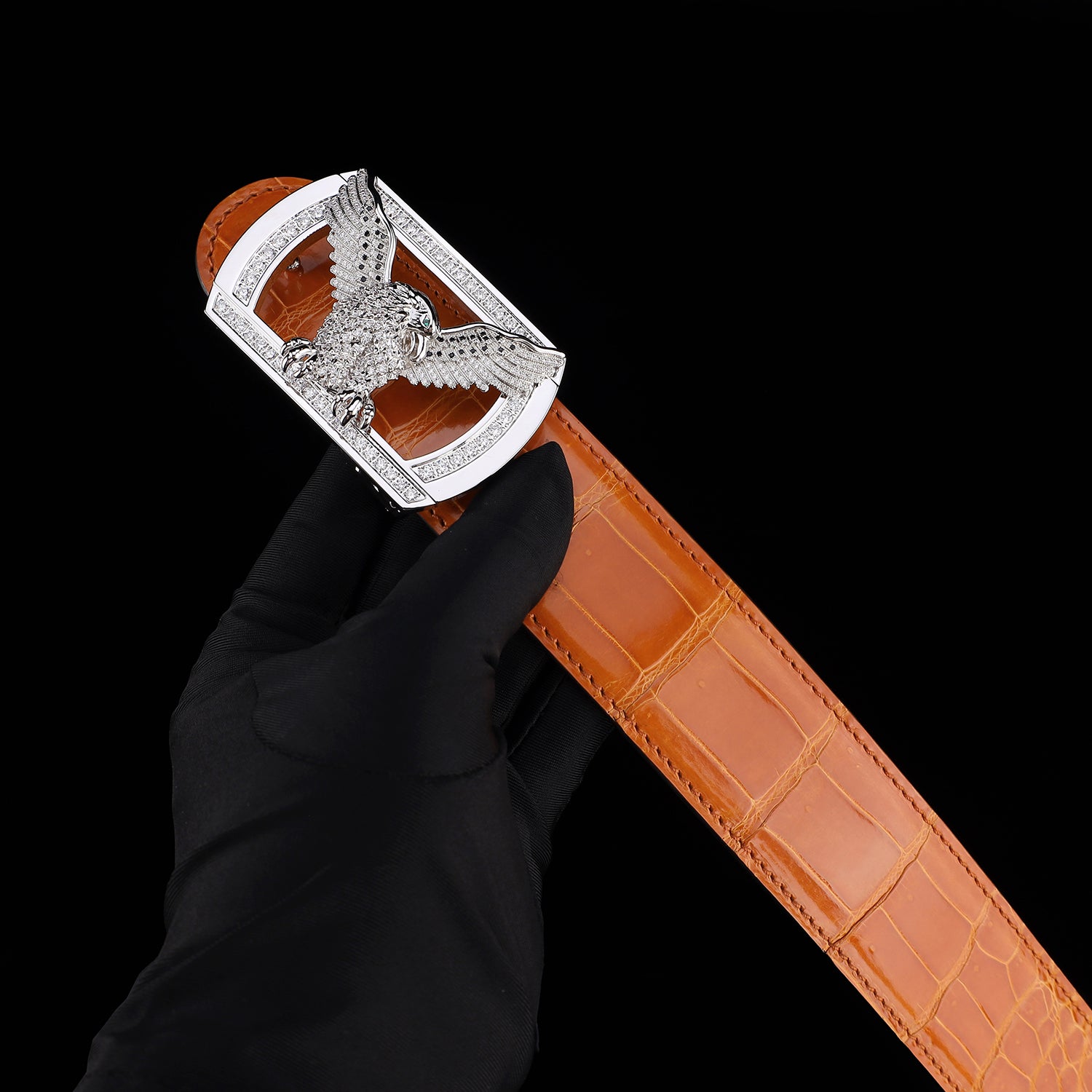 BELTLEY Royal Cognac Orange Glazed Nile Crocodile Belt