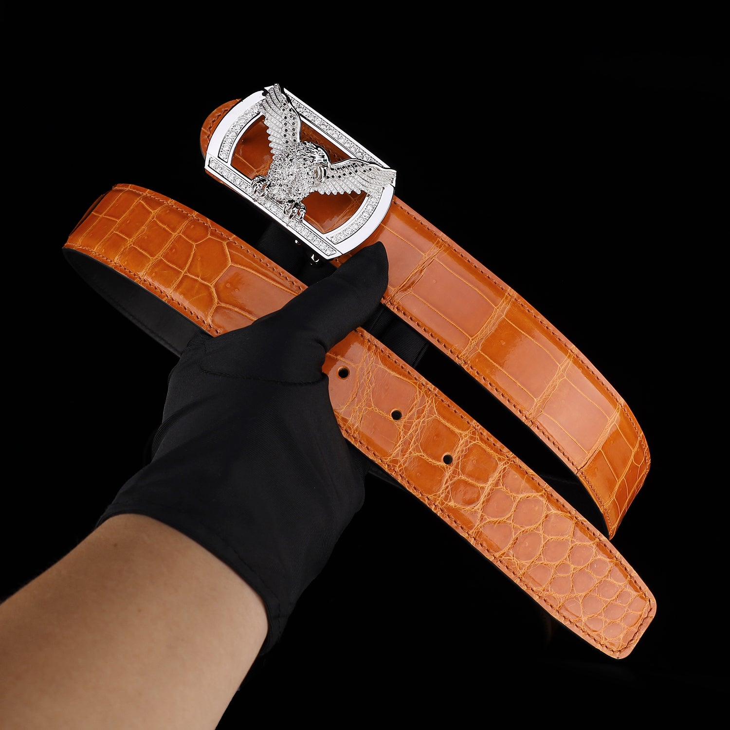 BELTLEY Royal Cognac Orange Glazed Nile Crocodile Belt