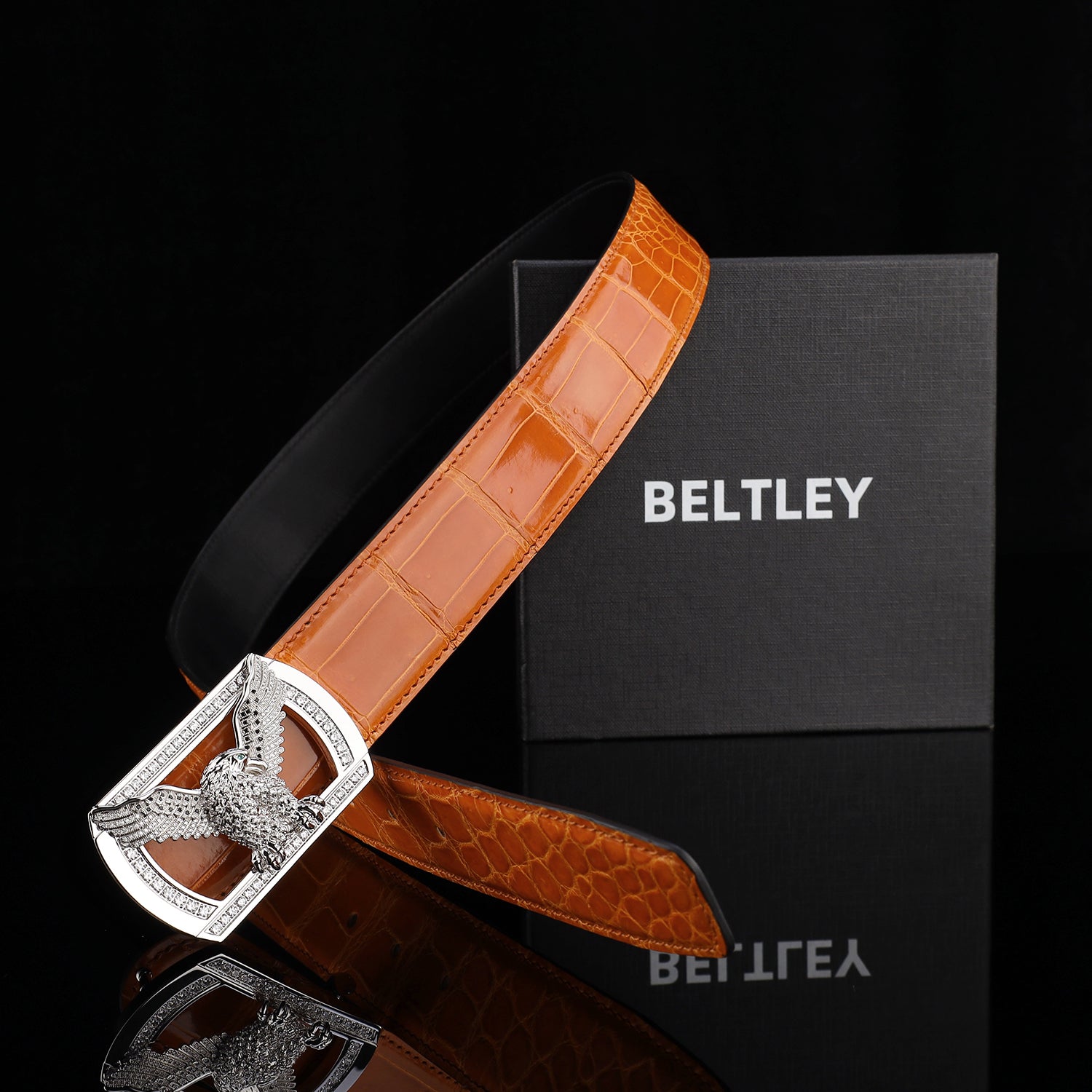 BELTLEY Royal Cognac Orange Glazed Nile Crocodile Belt