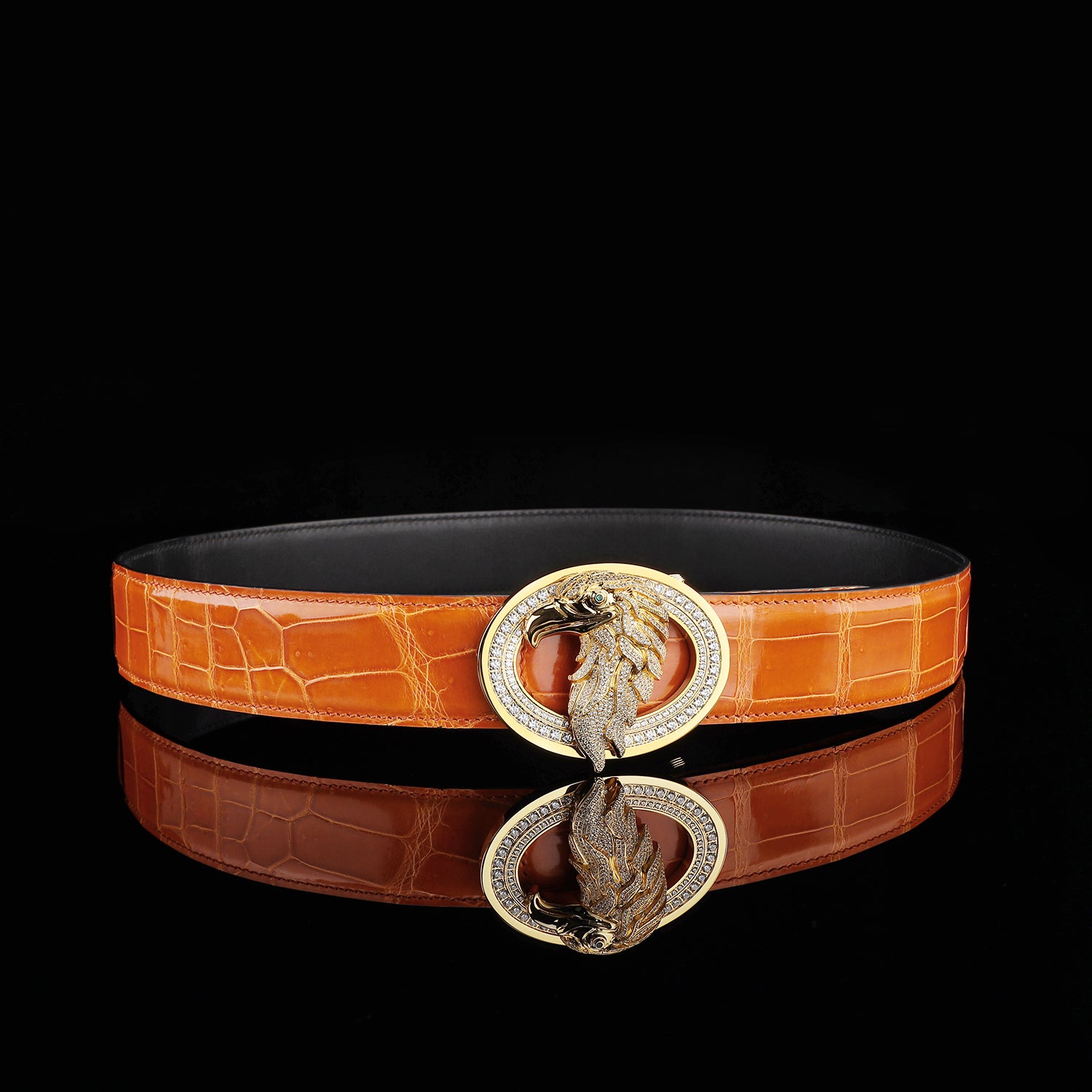 BELTLEY Royal Cognac Orange Glossy Crocodile Belt
