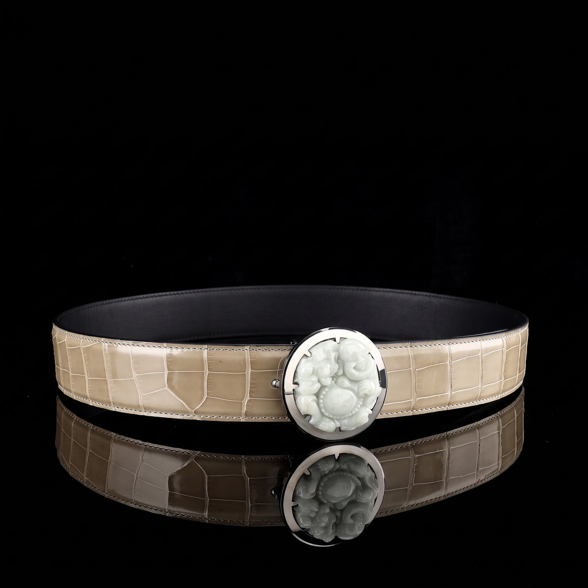 BELTLEY Shiny Alligator Belt WIth Tungsten Buckle