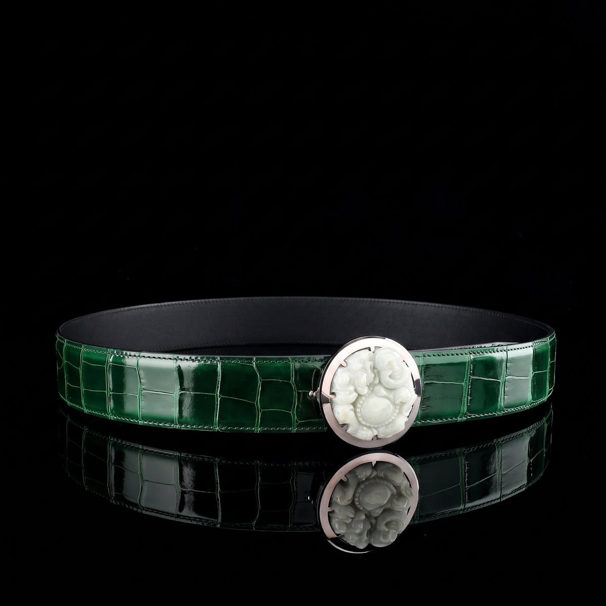 BELTLEY Shiny Alligator Belt WIth Tungsten Buckle
