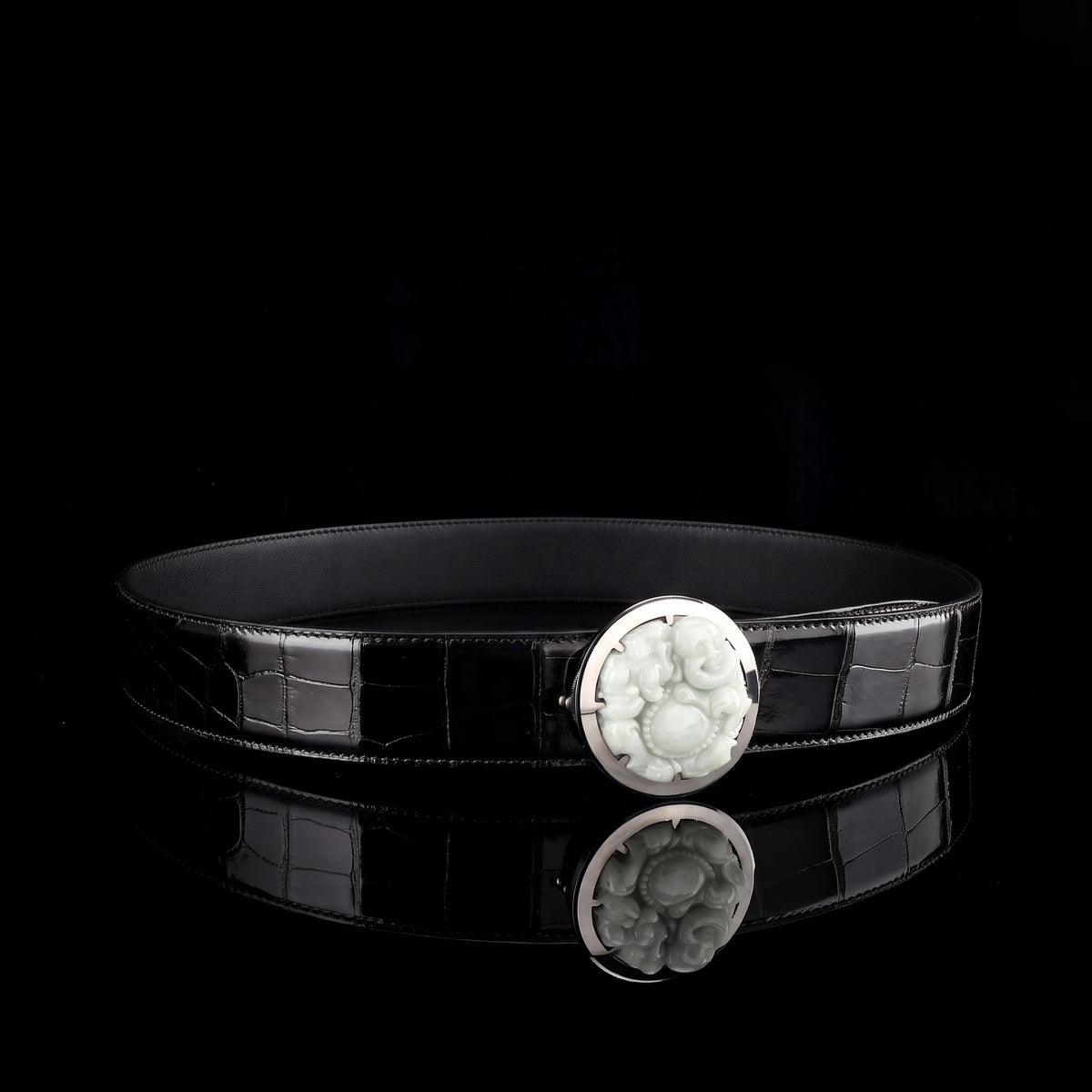 BELTLEY Shiny Alligator Belt WIth Tungsten Buckle