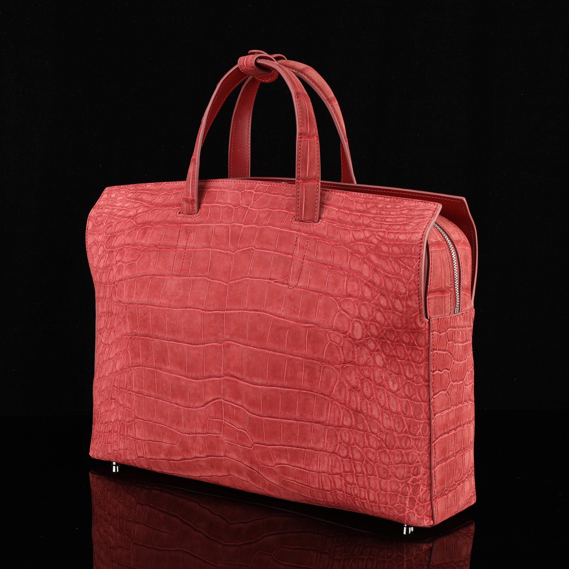 BELTLEY Sienna Red Crocodile Leather Office Bag–Men’s Business Briefcase