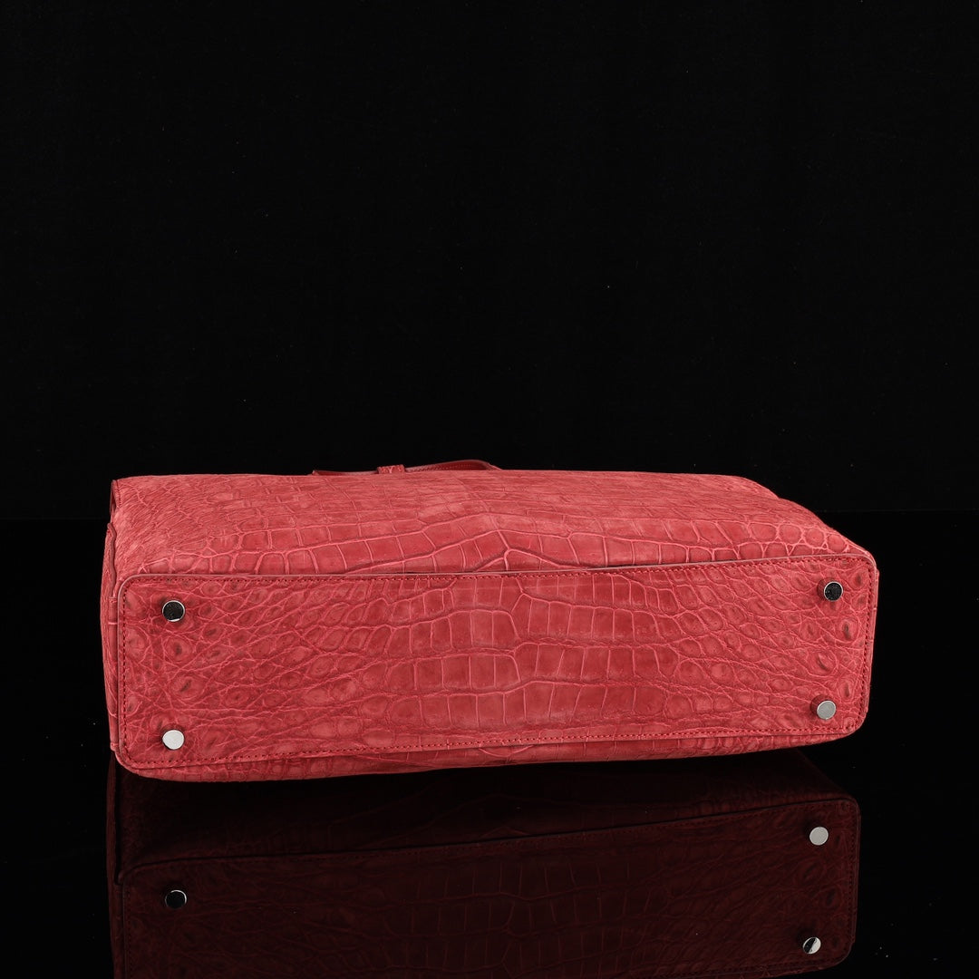 BELTLEY Sienna Red Crocodile Leather Office Bag–Men’s Business Briefcase