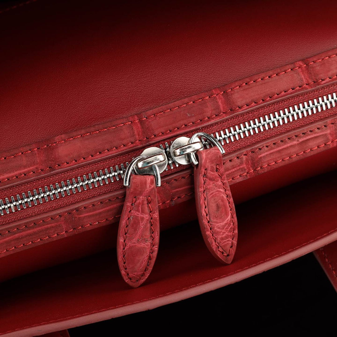 BELTLEY Sienna Red Crocodile Leather Office Bag–Men’s Business Briefcase